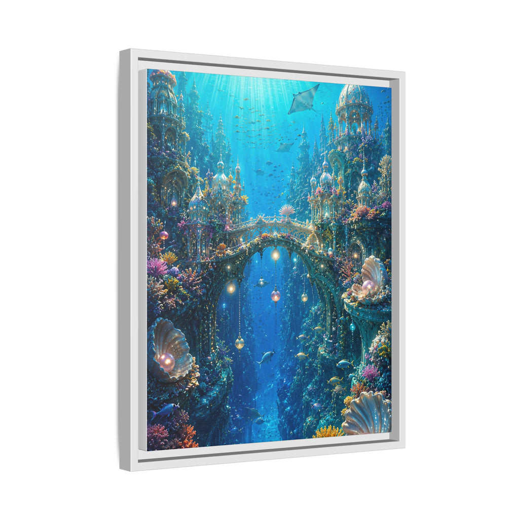 Underwater Fantasy Matte Canvas Framed Print — Ocean City Coral Reef Wall Art