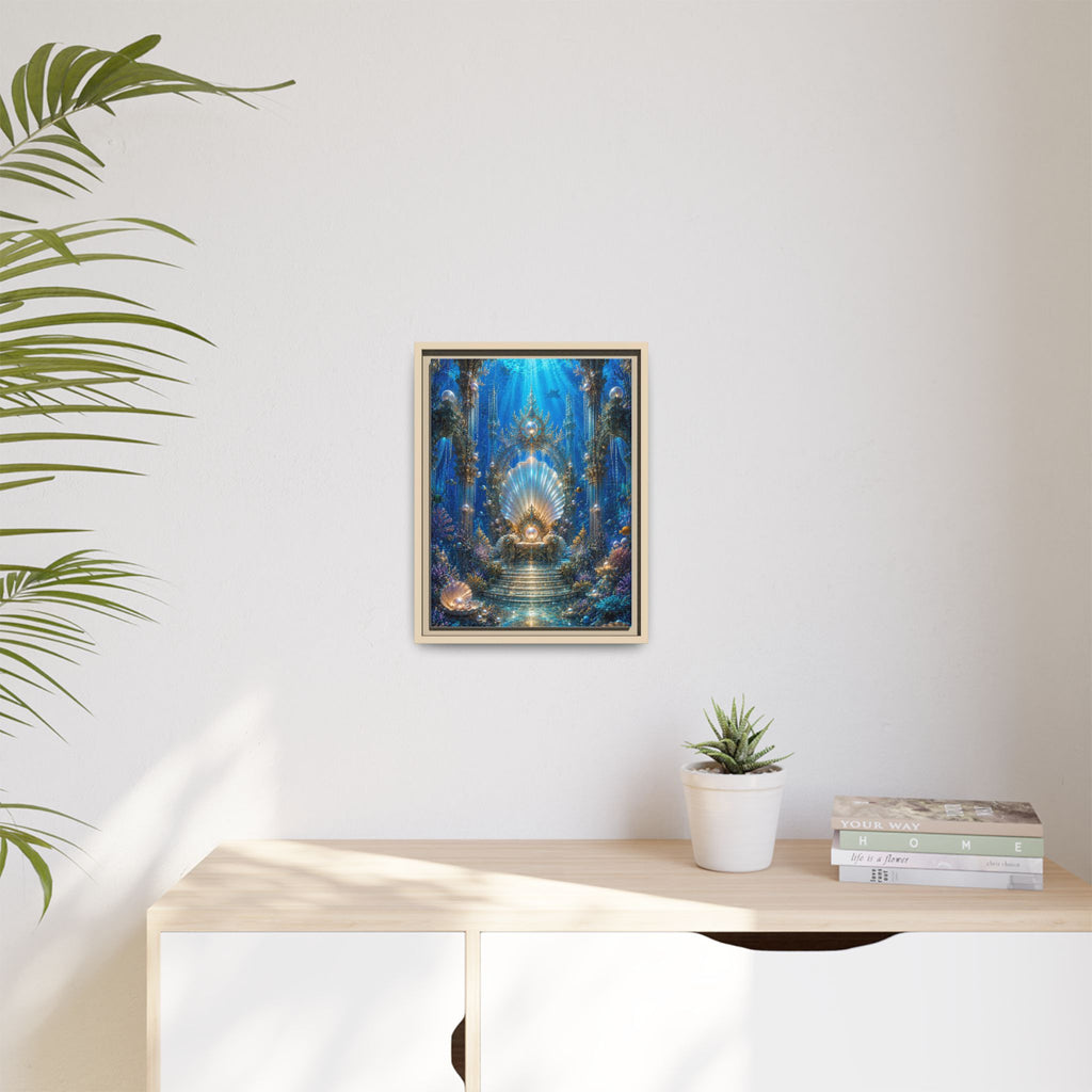 Underwater Palace Framed Canvas Art — Mermaid Throne Ocean Fantasy Print