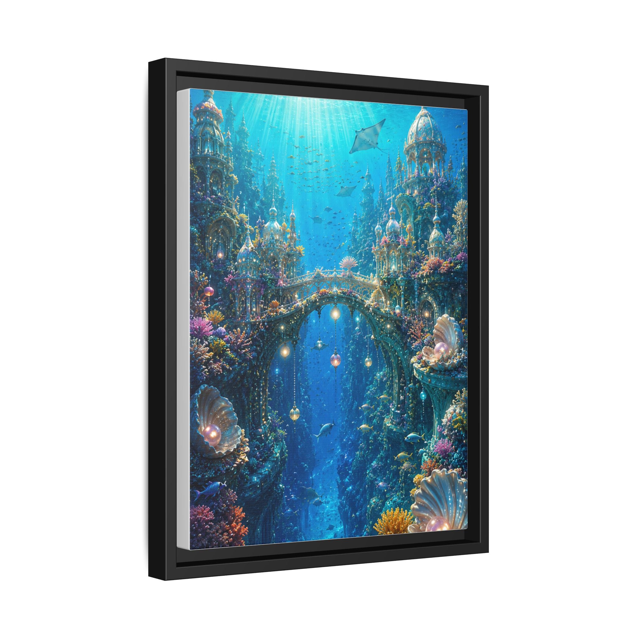 Underwater Fantasy Matte Canvas Framed Print — Ocean City Coral Reef Wall Art