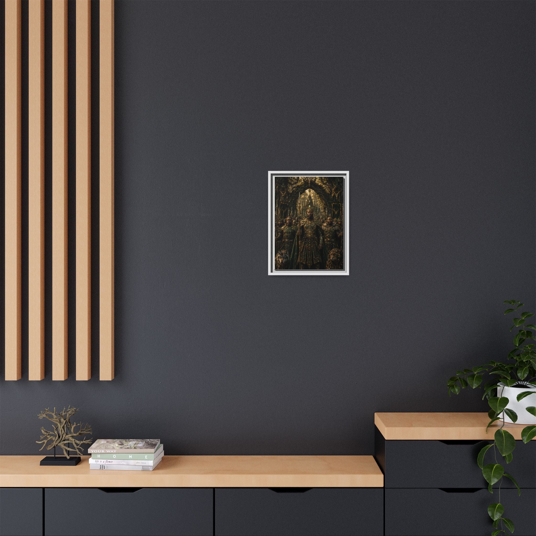 Framed Matte Canvas — Regal Fantasy King in Ornate Armor