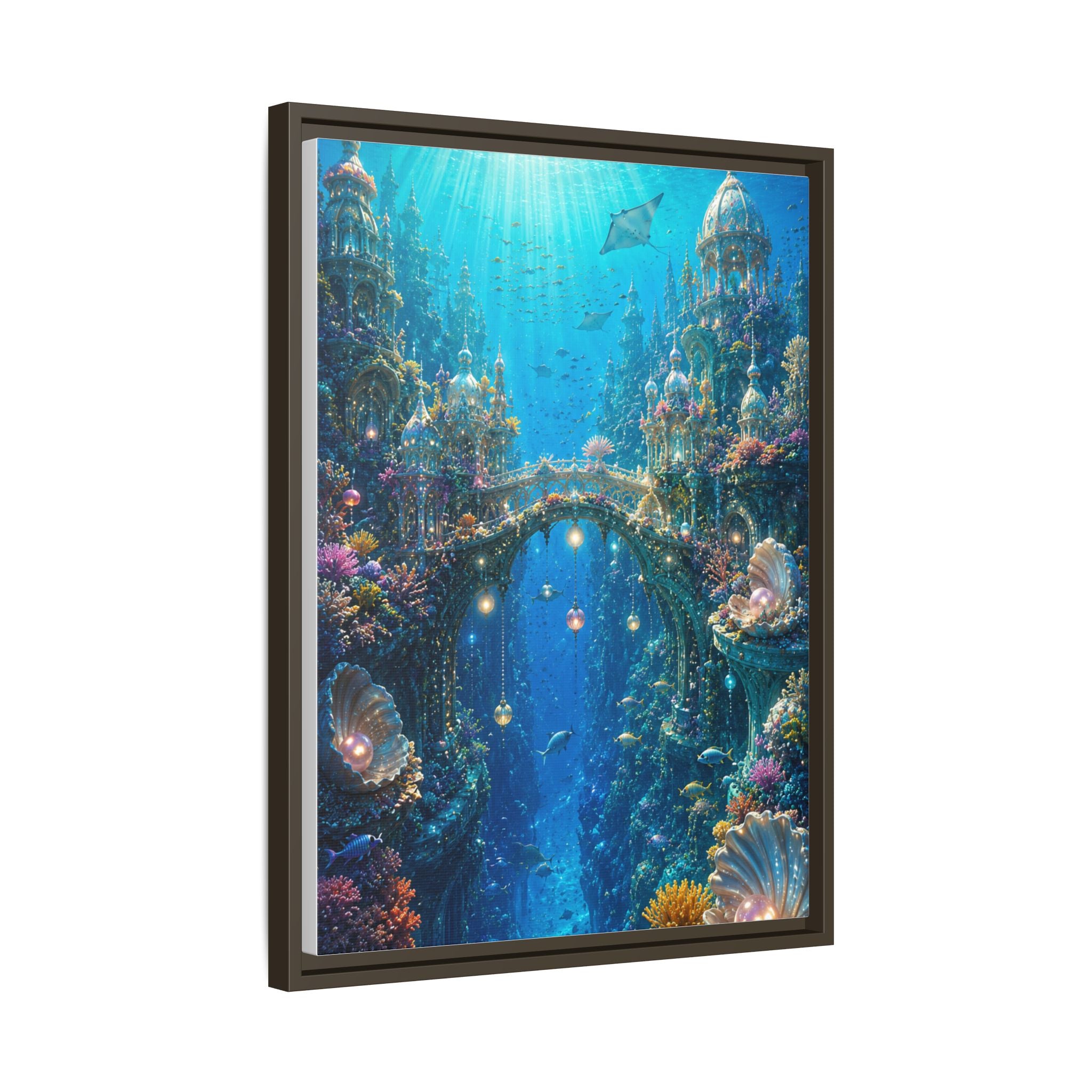 Underwater Fantasy Matte Canvas Framed Print — Ocean City Coral Reef Wall Art