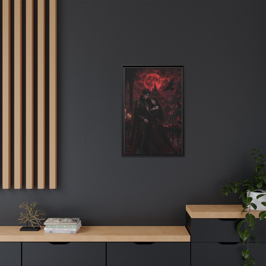Vampire Lovers Matte Framed Canvas — Gothic Red Moon Wall Art