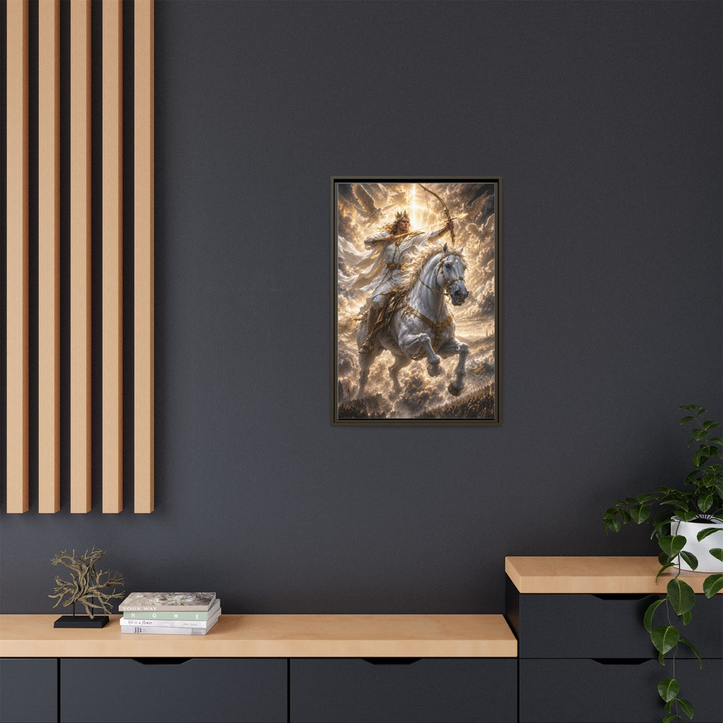 Mythic Warrior on White Steed — Framed Matte Canvas Wall Art