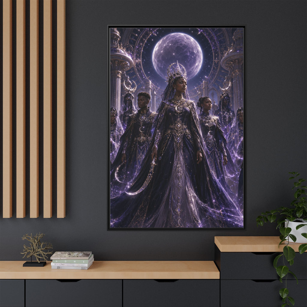 Mystic Moon Queen Framed Matte Canvas Print — Fantasy Royalty Wall Art