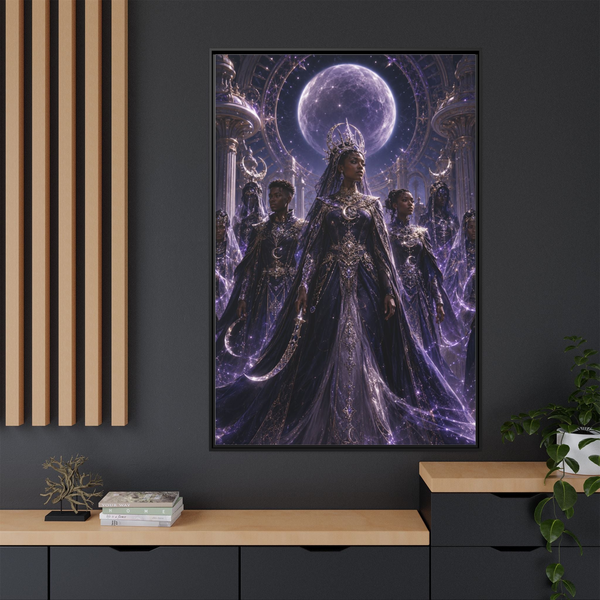 Mystic Moon Queen Framed Matte Canvas Print — Fantasy Royalty Wall Art