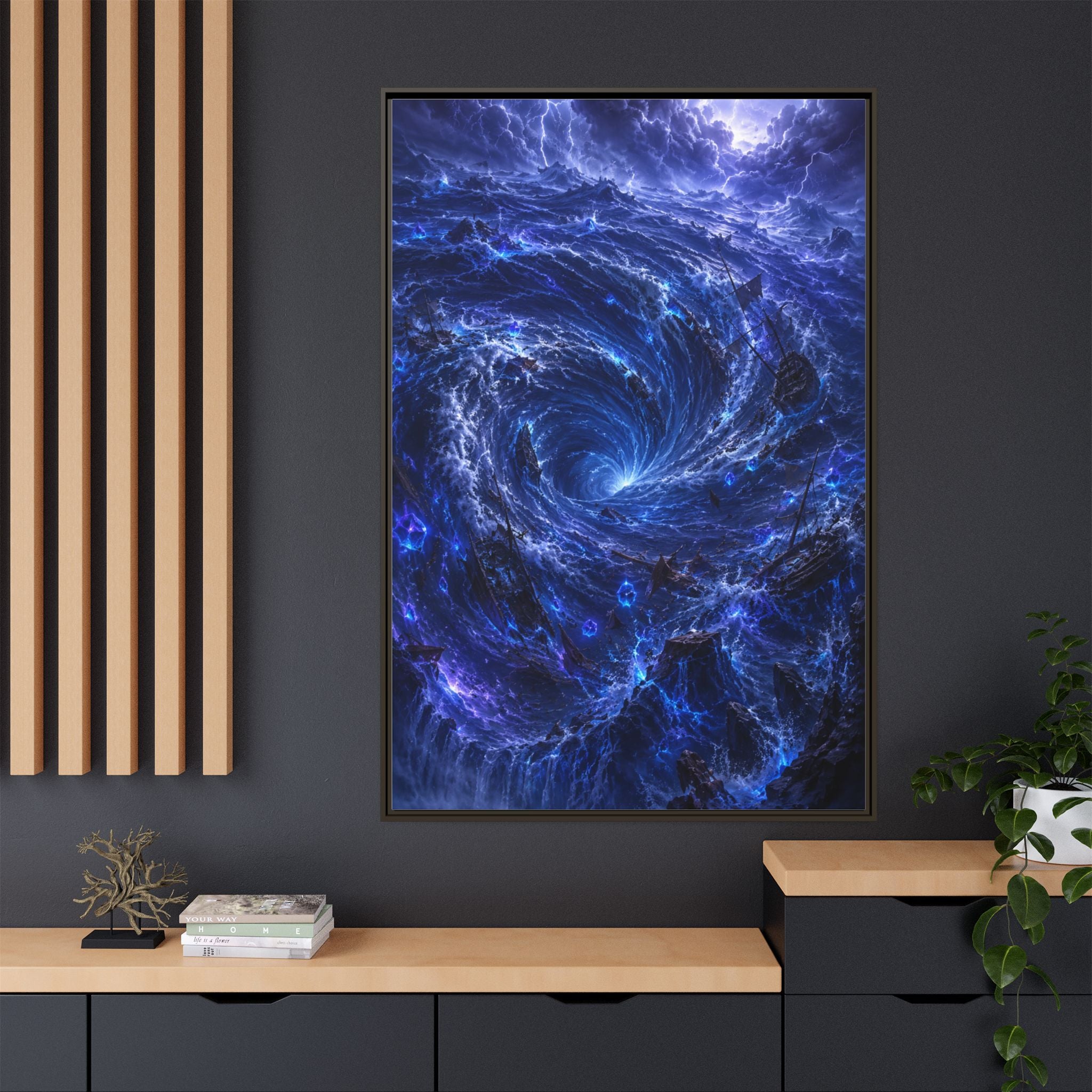 Framed Matte Canvas - Blue Cosmic Vortex Wall Art