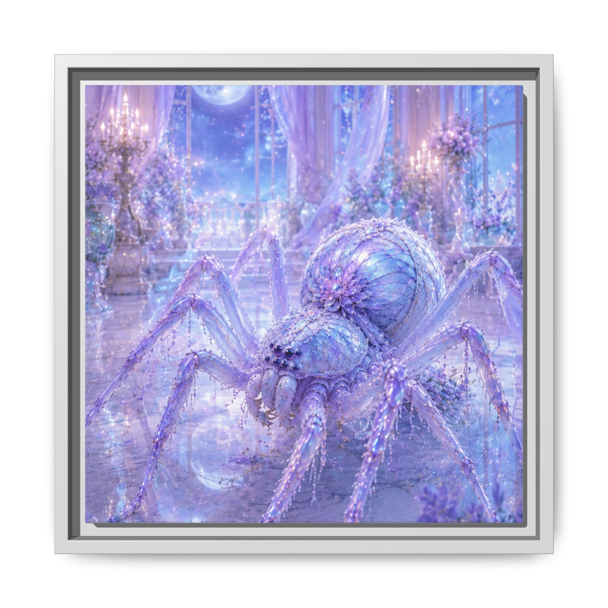 Moonlit Spider Fantasy Canvas Print — Lavender Enchanted Wall Art (Framed)