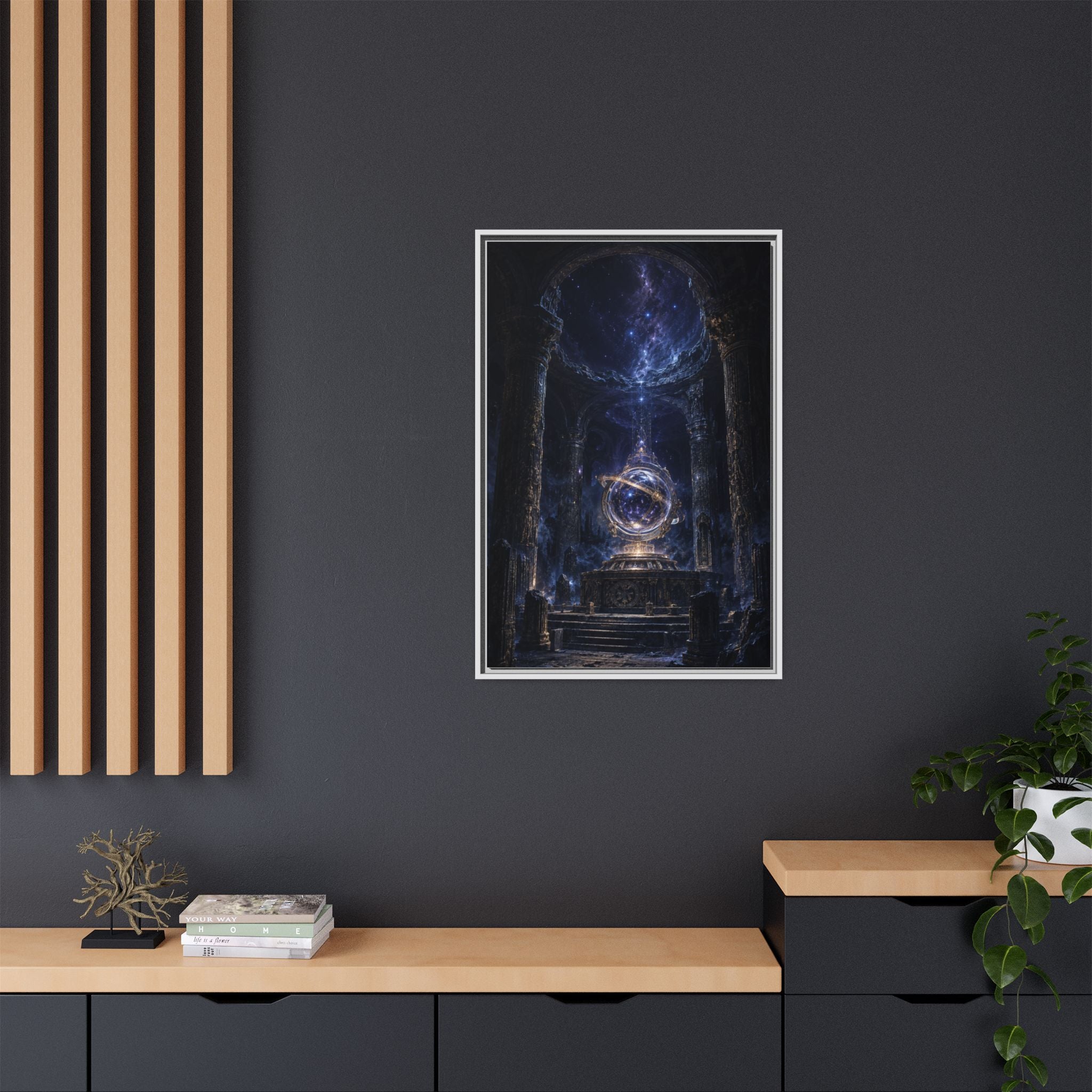 Framed Cosmic Temple Matte Canvas Art — Mystic Astral Orb Wall Decor