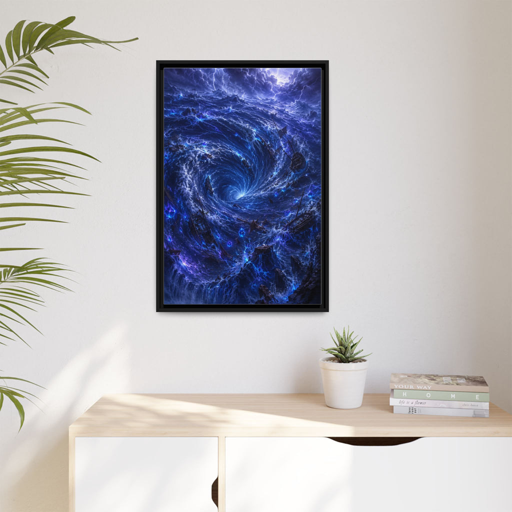Framed Matte Canvas - Blue Cosmic Vortex Wall Art