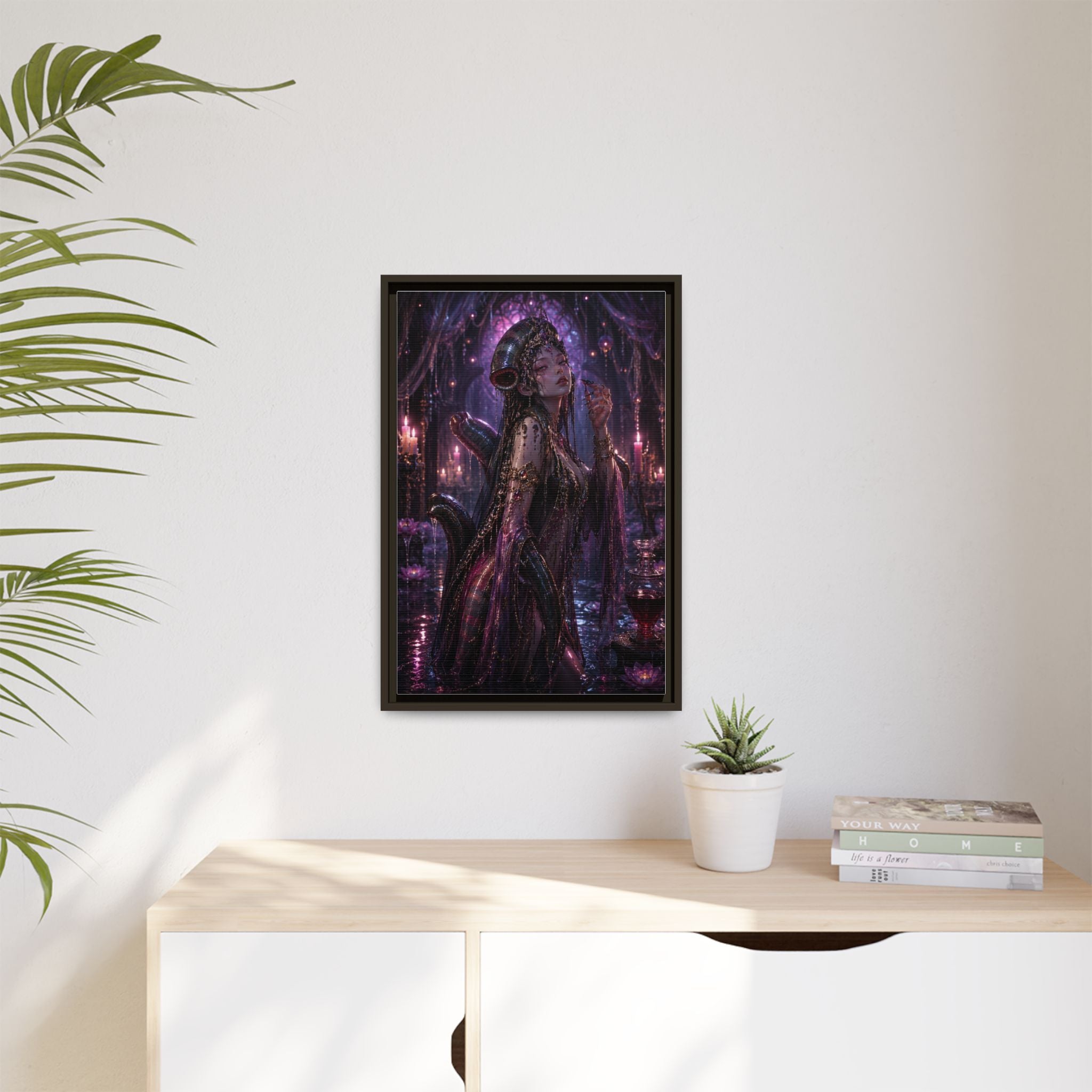Gothic Fantasy Goddess Matte Canvas Print — Framed Dark Purple Wall Art