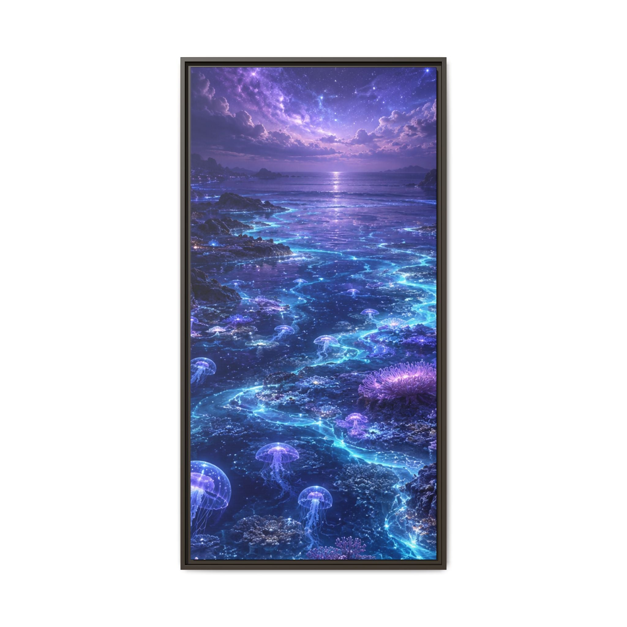 Fine Art Paper Print — Bioluminescent Moonlit Ocean Scene