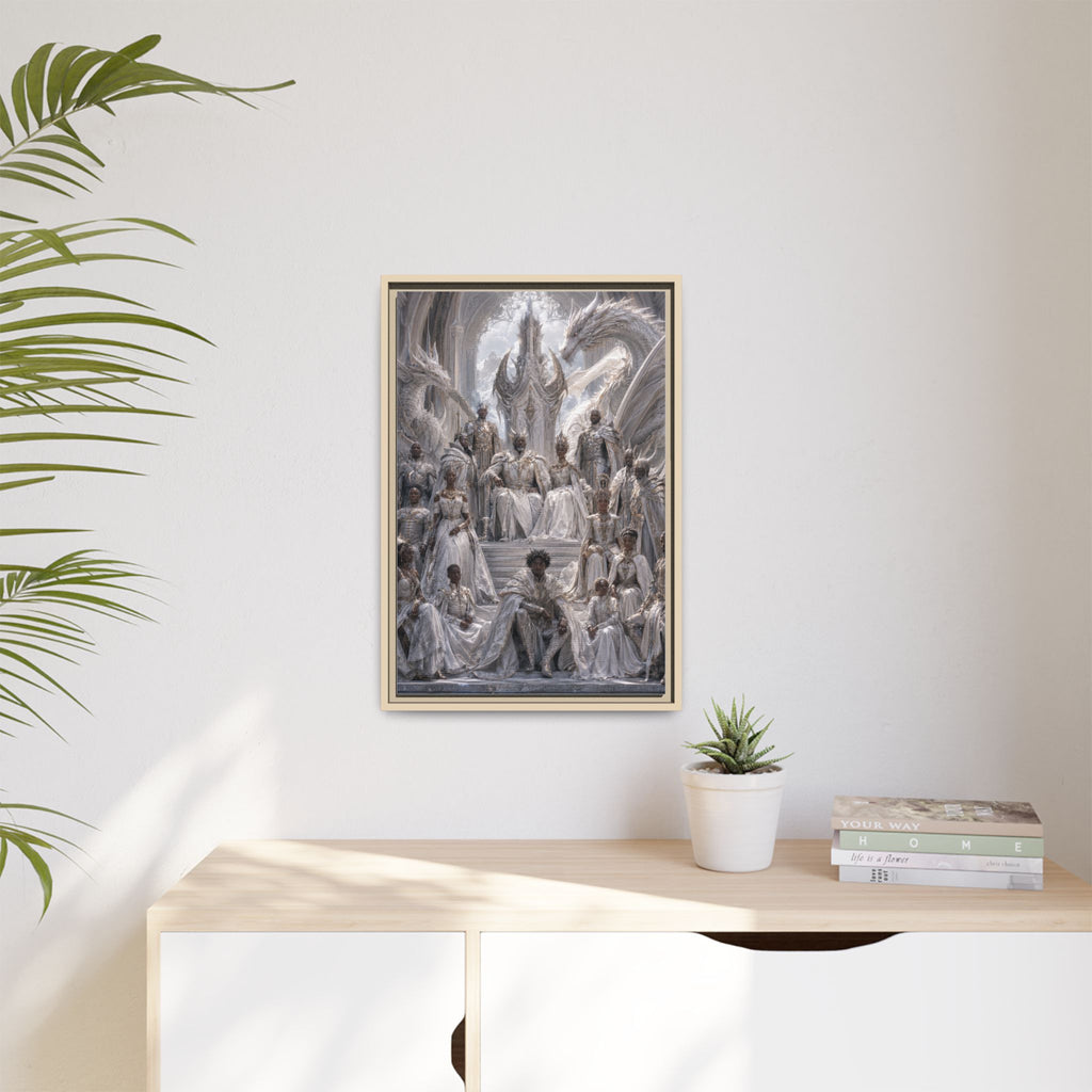 Framed Matte Canvas — Regal Dragon Court Fantasy Art Print