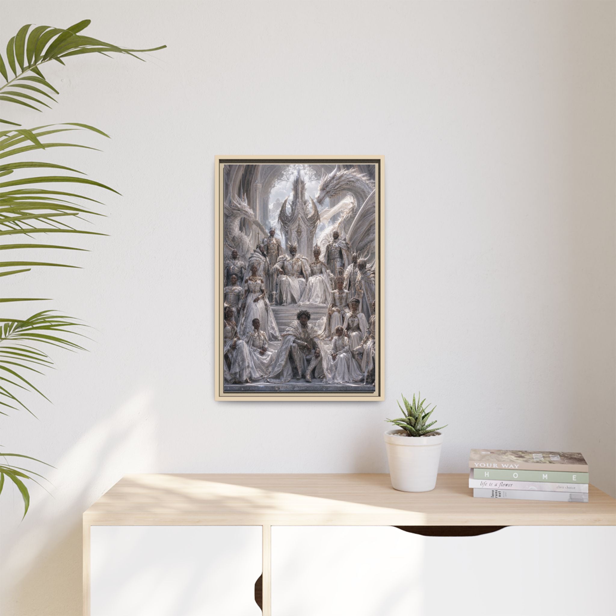 Framed Matte Canvas — Regal Dragon Court Fantasy Art Print