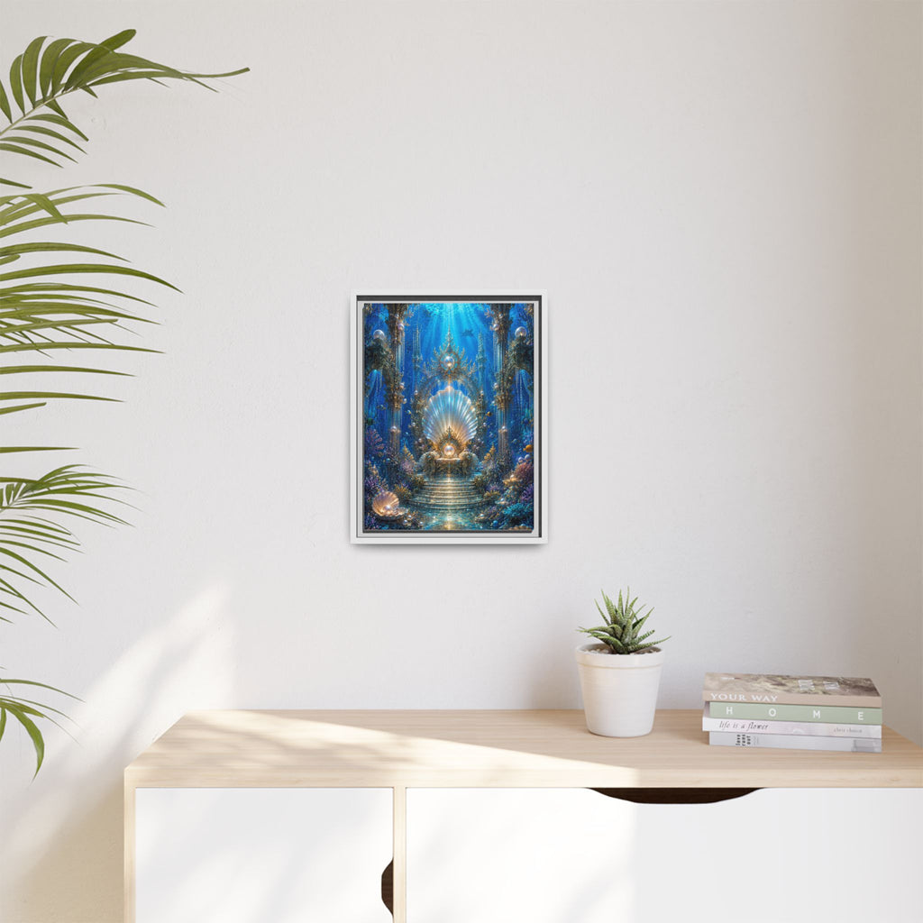 Underwater Palace Framed Canvas Art — Mermaid Throne Ocean Fantasy Print