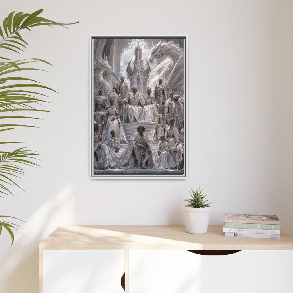 Framed Matte Canvas — Regal Dragon Court Fantasy Art Print
