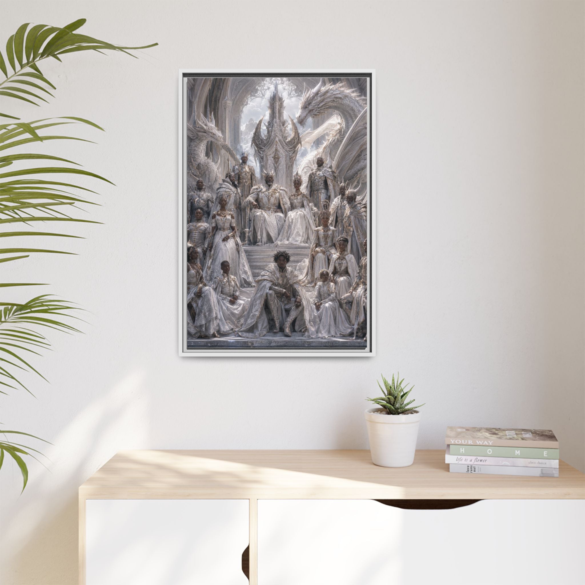 Framed Matte Canvas — Regal Dragon Court Fantasy Art Print