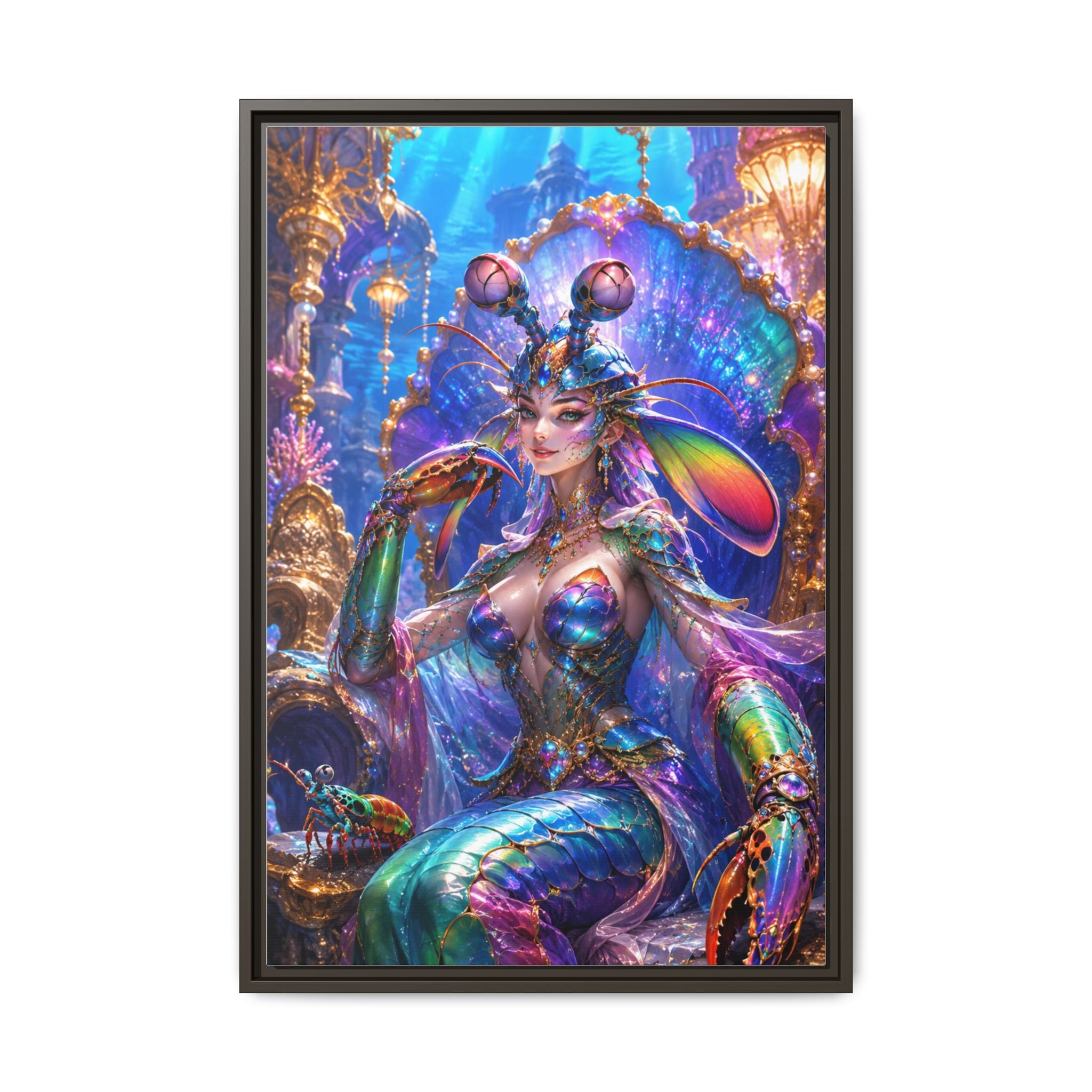 Mermaid Queen Framed Matte Canvas Art — Vibrant Fantasy Underwater Wall Decor