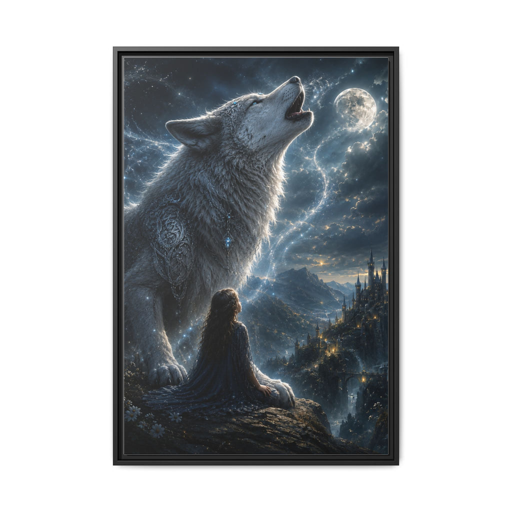 Howling Wolf Moon Matte Canvas Print — Framed Fantasy Wall Art