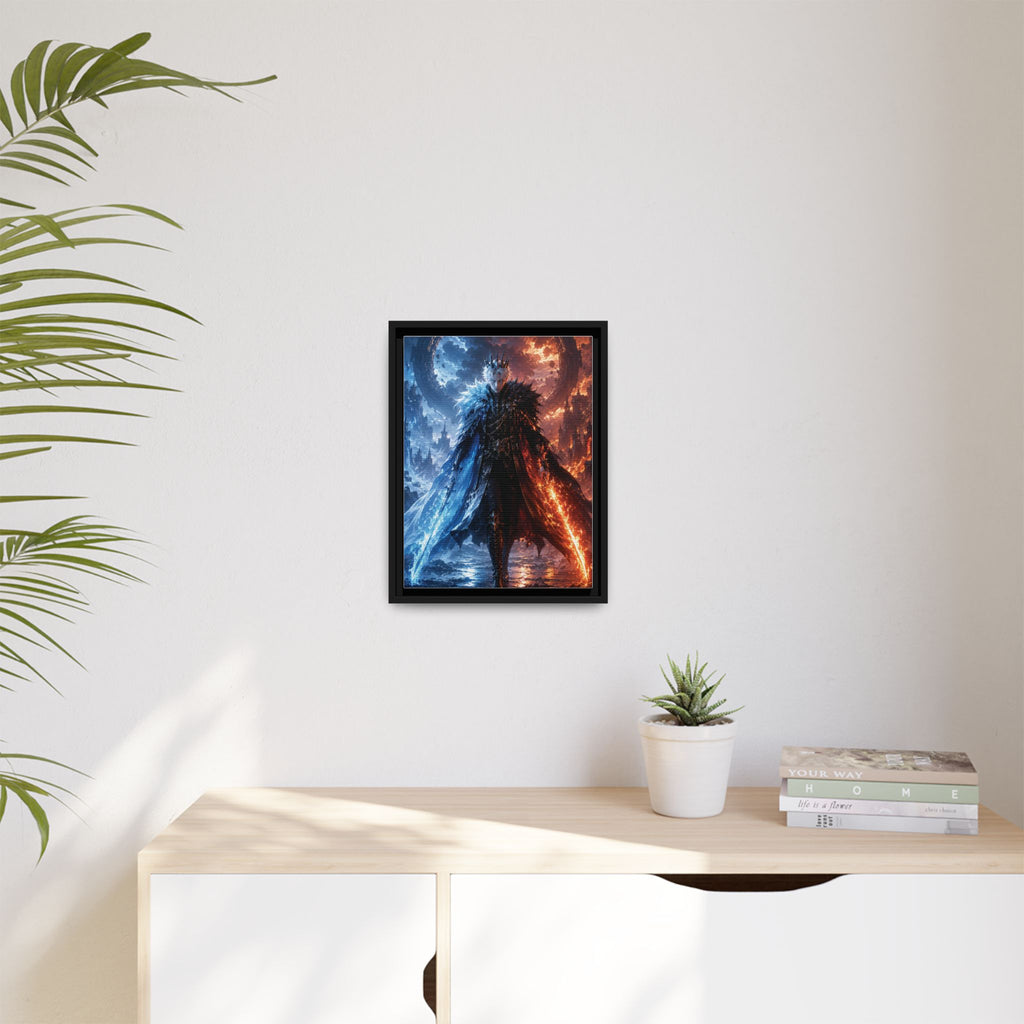 Framed Fantasy Canvas Print — Ice vs Fire Dark Knight Wall Art