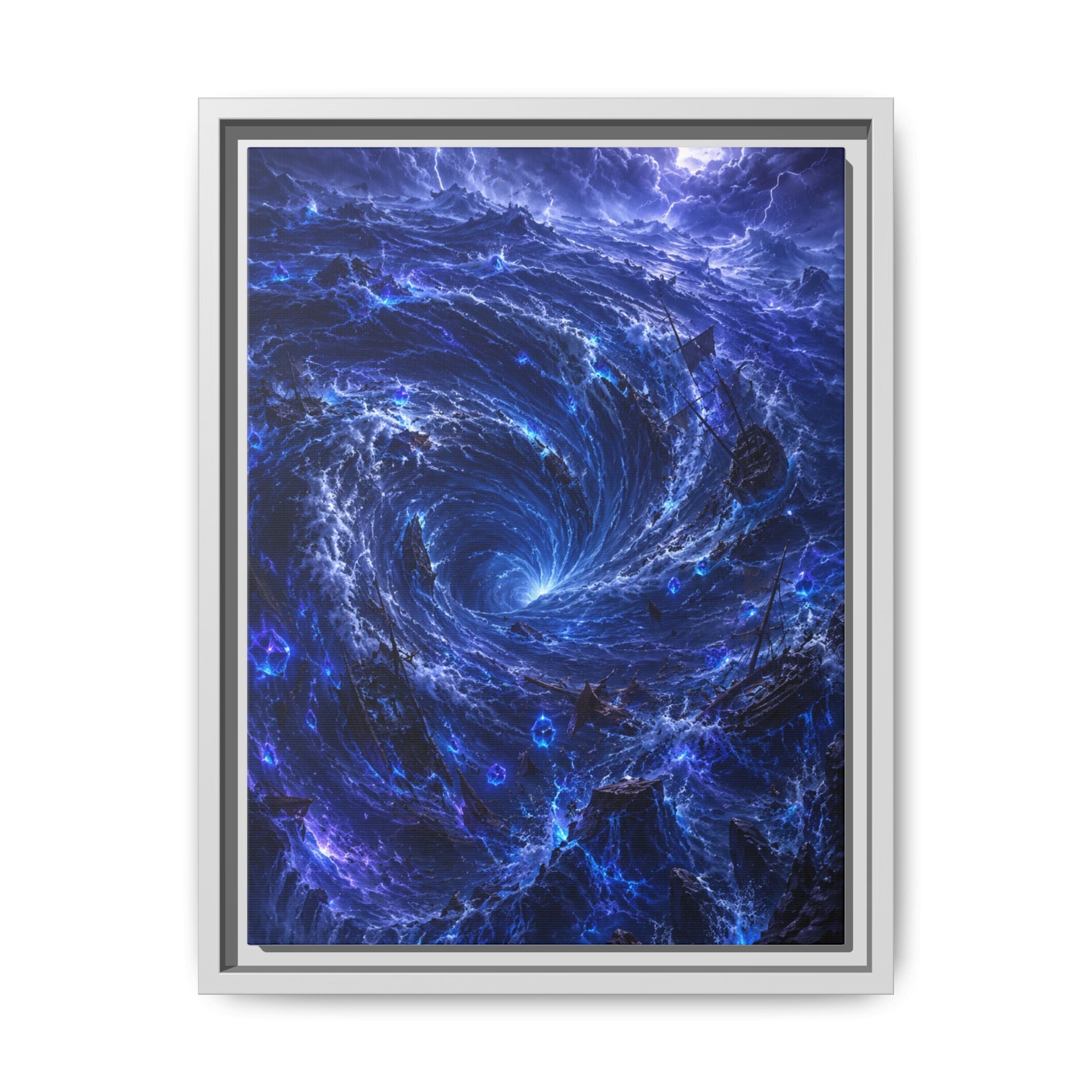 Framed Matte Canvas - Blue Cosmic Vortex Wall Art