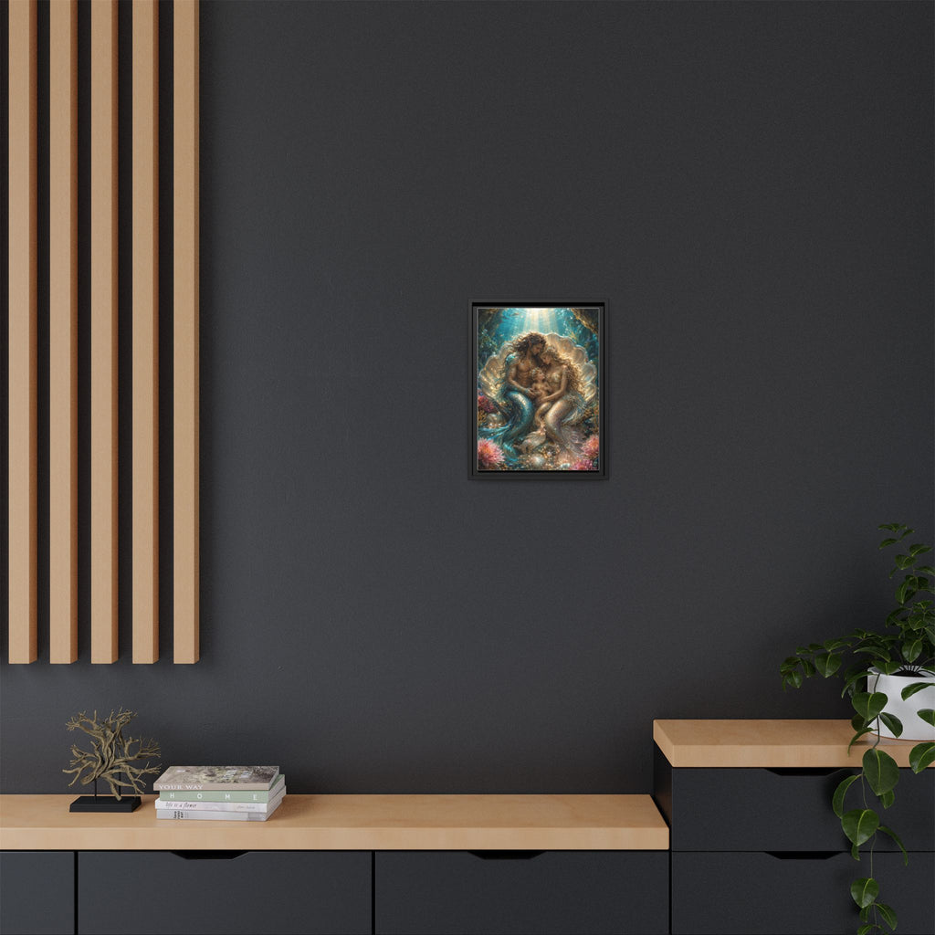Framed Mermaid Family Art Print — Oceanic Fantasy Canvas Wall Decor