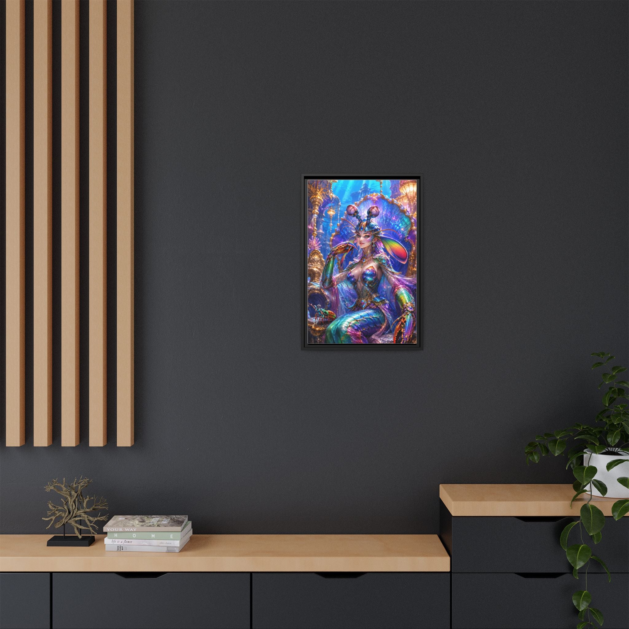 Mermaid Queen Framed Matte Canvas Art — Vibrant Fantasy Underwater Wall Decor