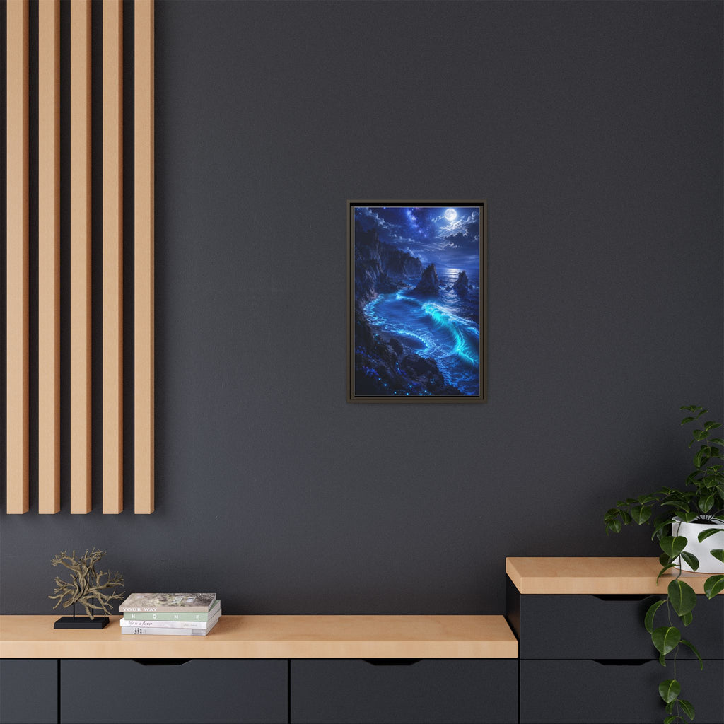 Framed Matte Canvas: Luminous Moonlit Ocean Art Print