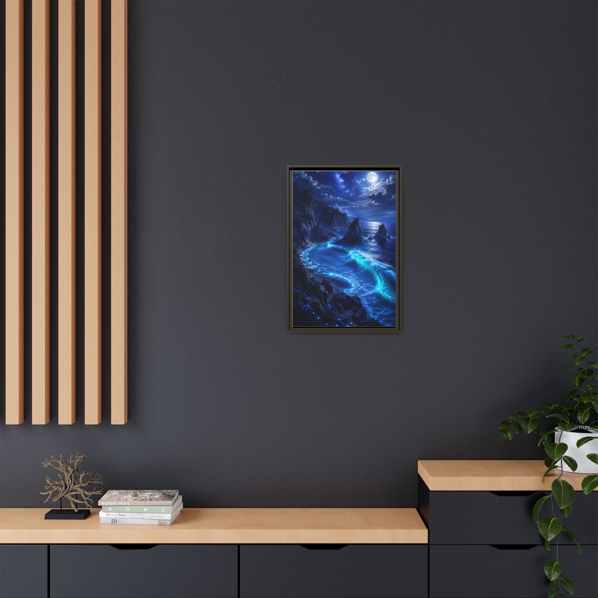 Framed Matte Canvas: Luminous Moonlit Ocean Art Print