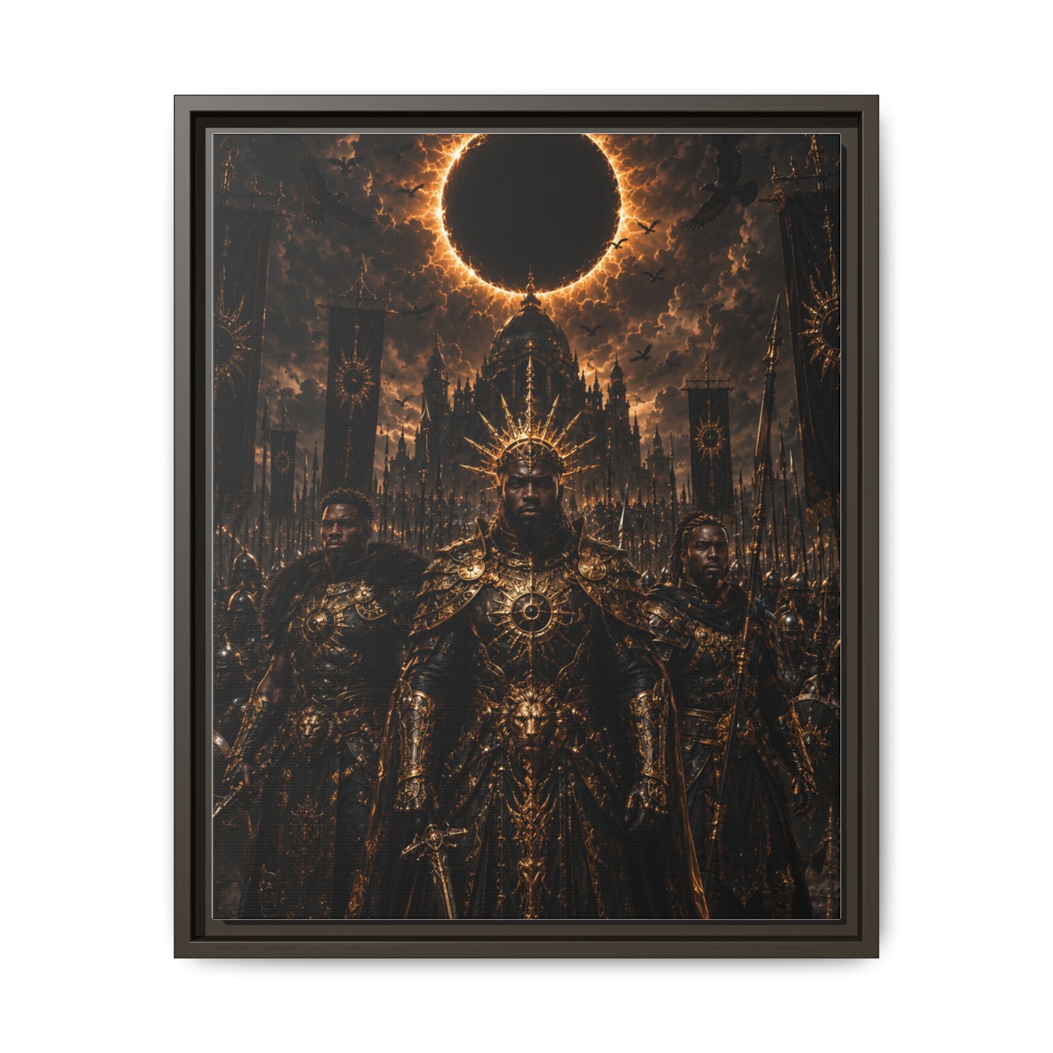 Dark Solar Eclipse Warrior Matte Canvas Framed Art Print