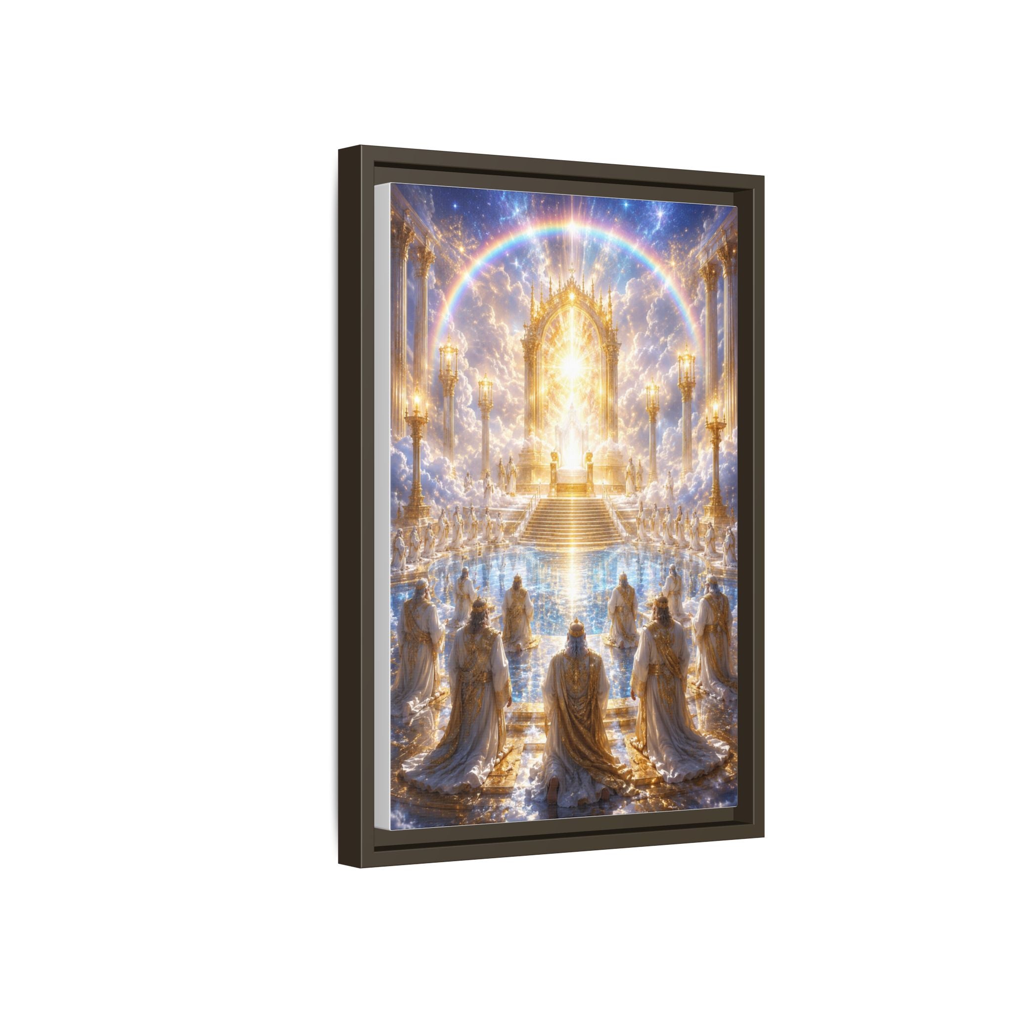 Heavenly Throne Room Matte Framed Canvas — Golden Angelic Realm Wall Art