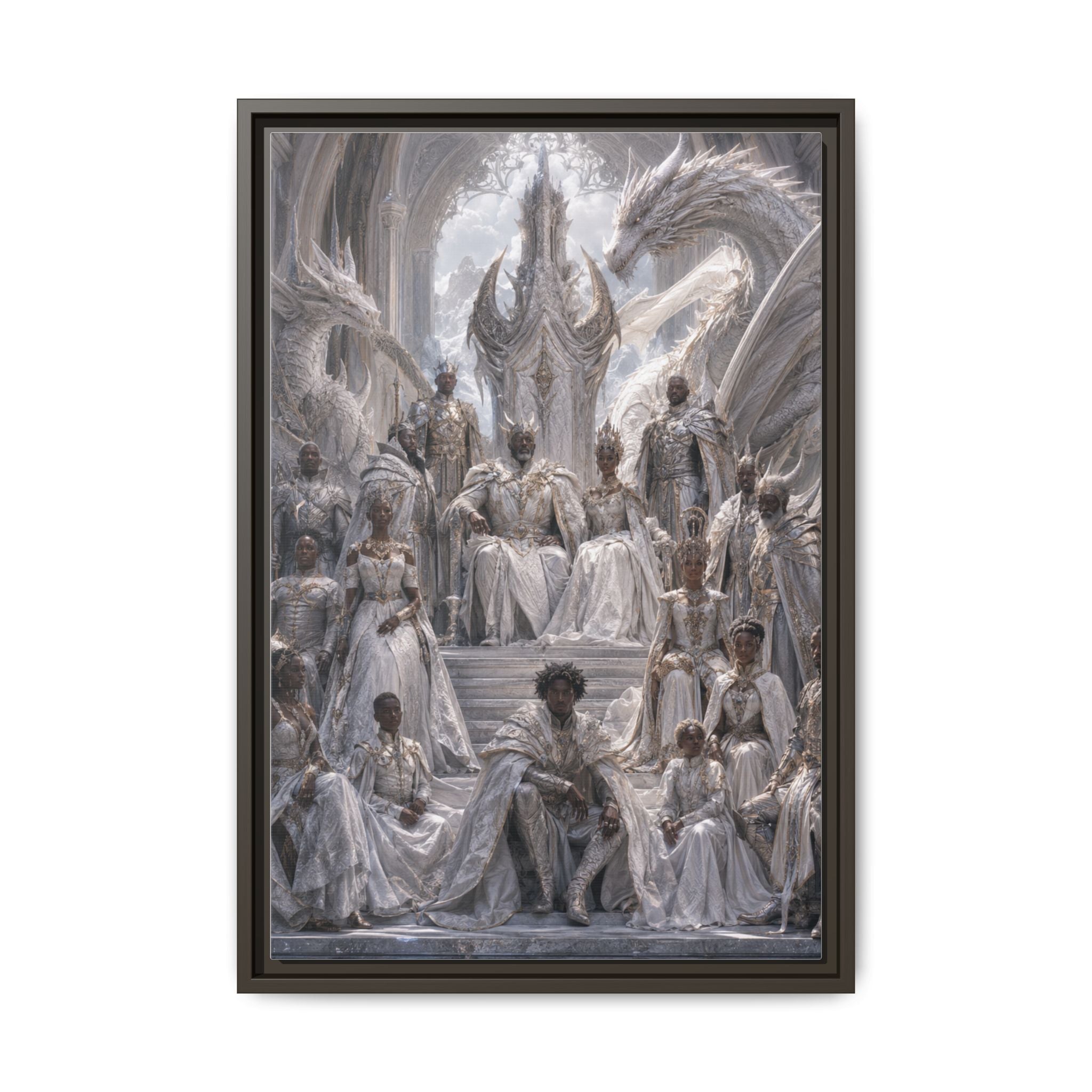 Framed Matte Canvas — Regal Dragon Court Fantasy Art Print