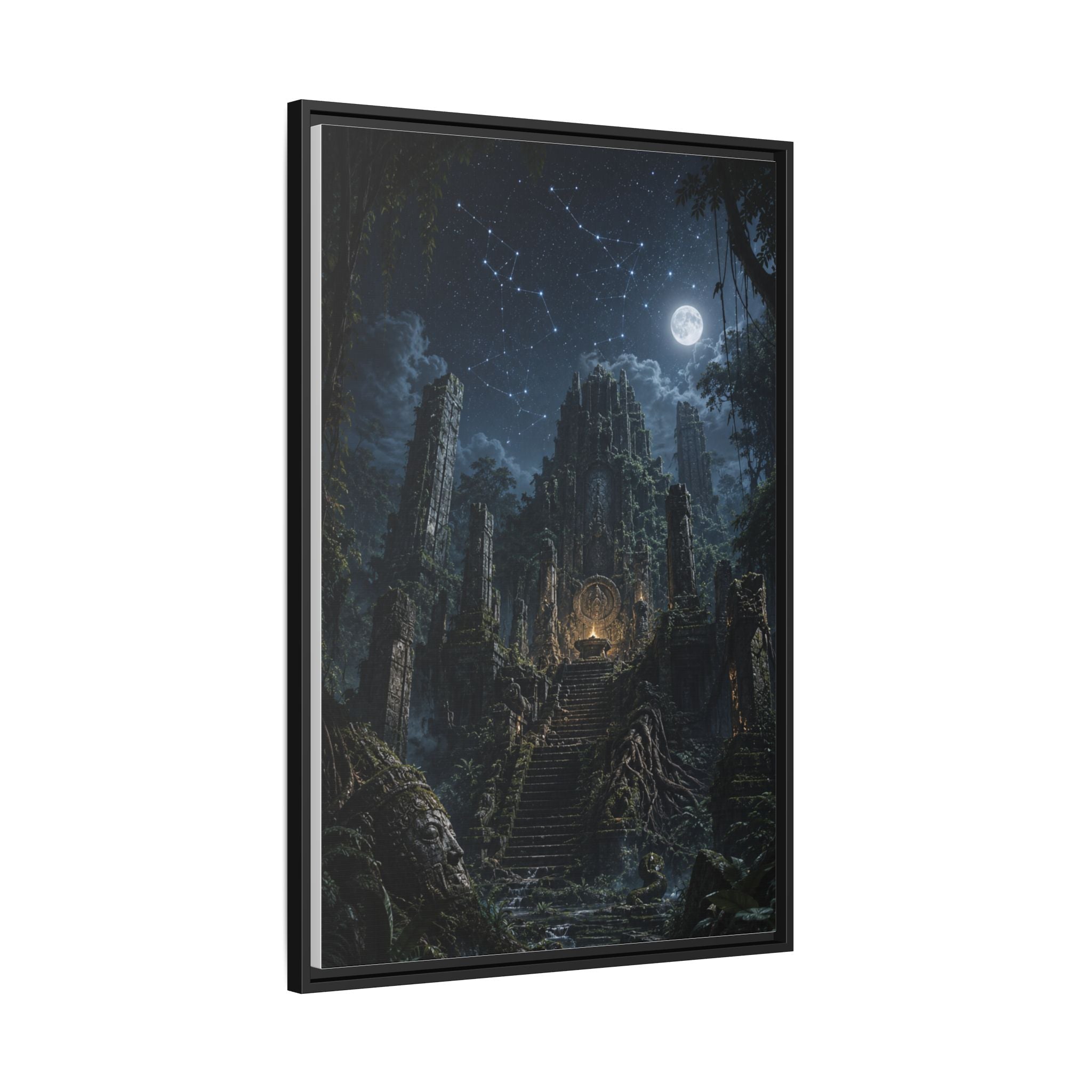 Framed Matte Canvas - Moonlit Ruins Fantasy Wall Art