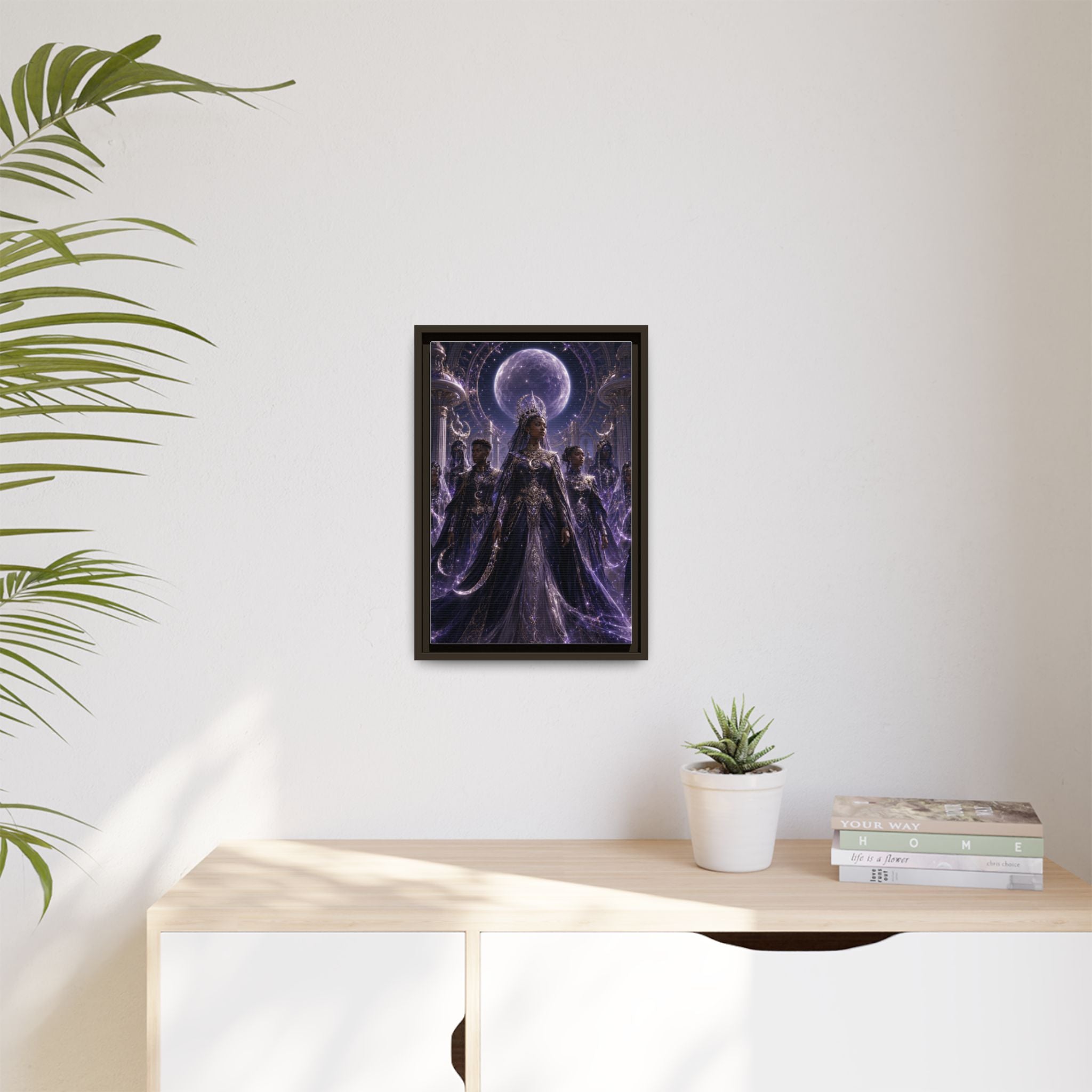 Mystic Moon Queen Framed Matte Canvas Print — Fantasy Royalty Wall Art