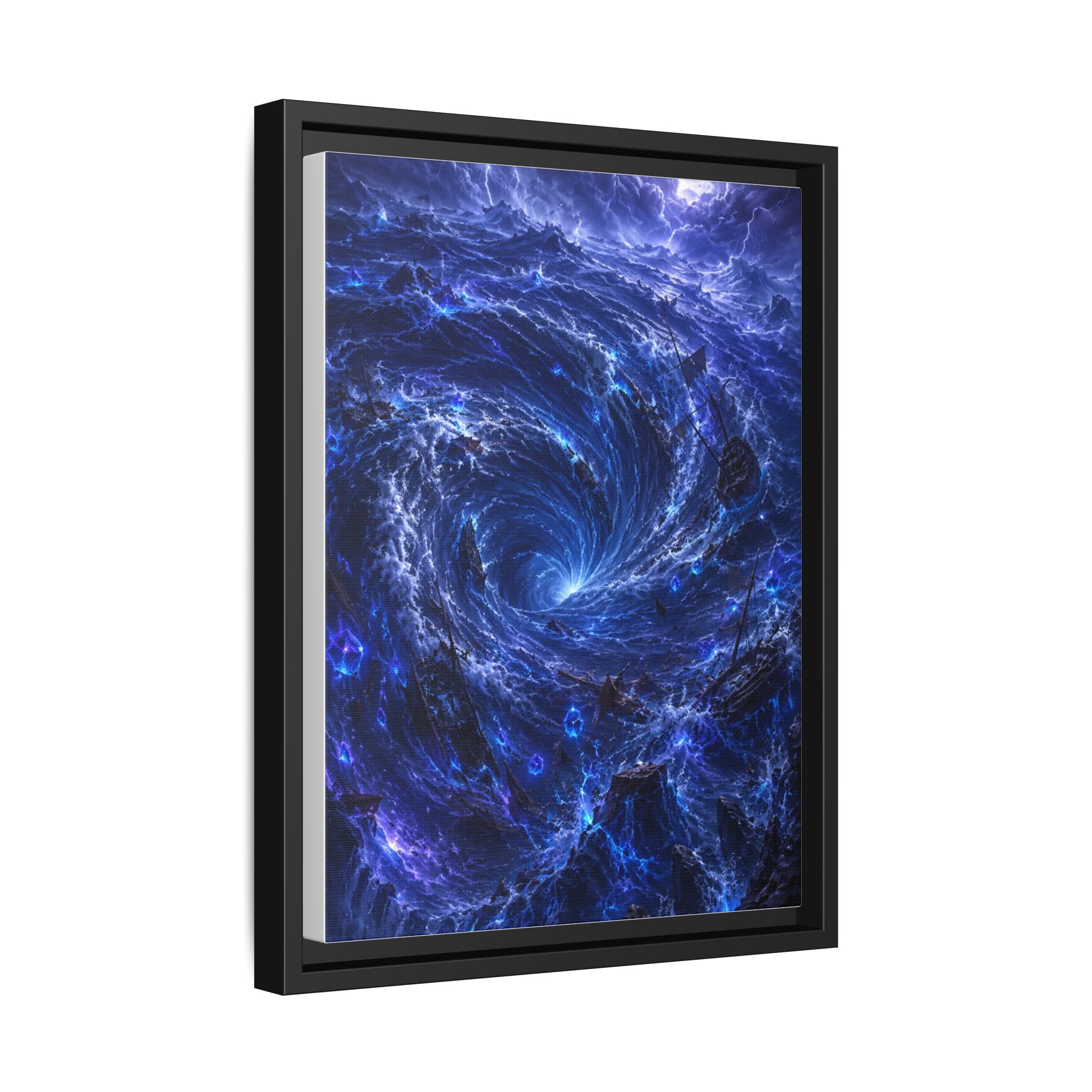 Framed Matte Canvas - Blue Cosmic Vortex Wall Art