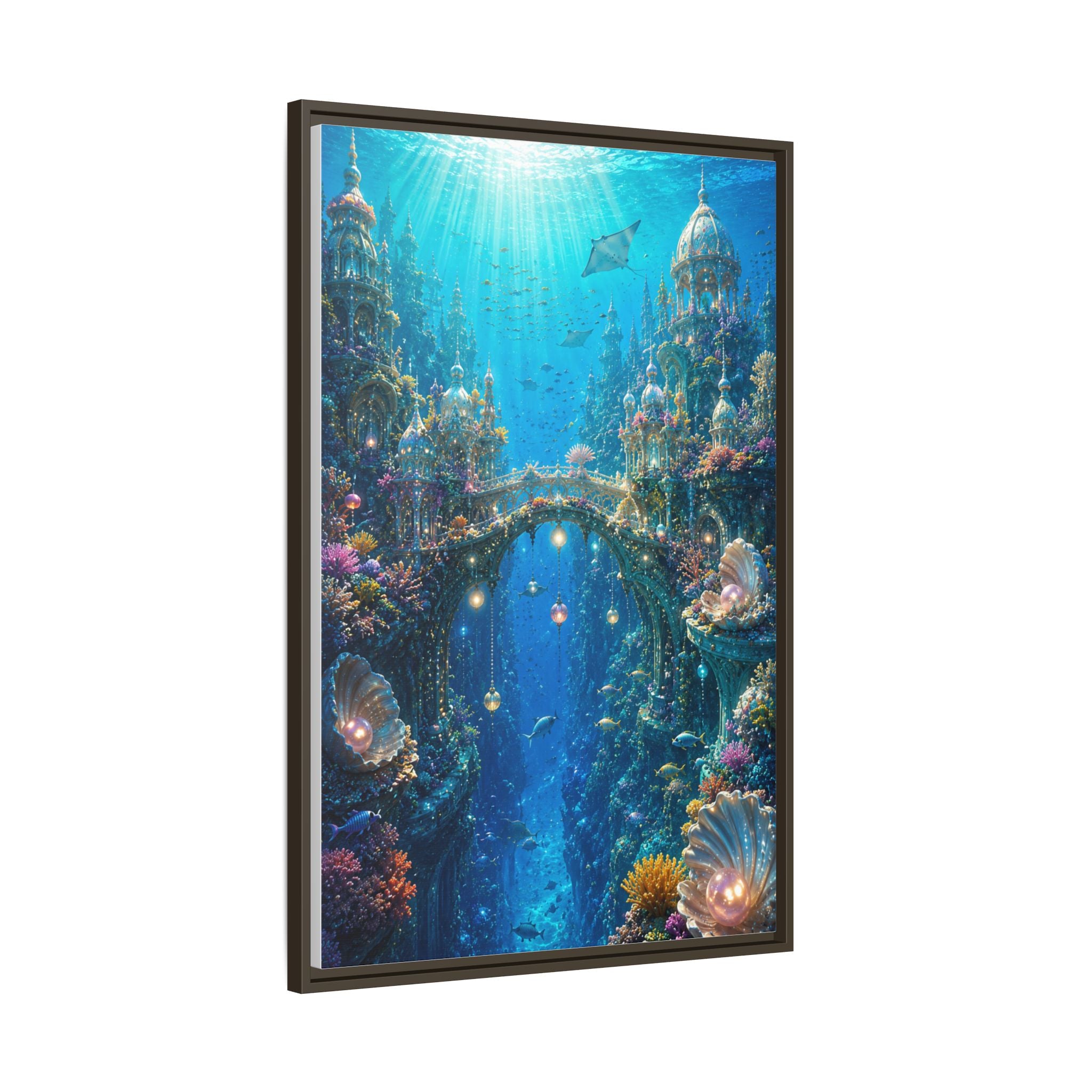 Underwater Fantasy Matte Canvas Framed Print — Ocean City Coral Reef Wall Art