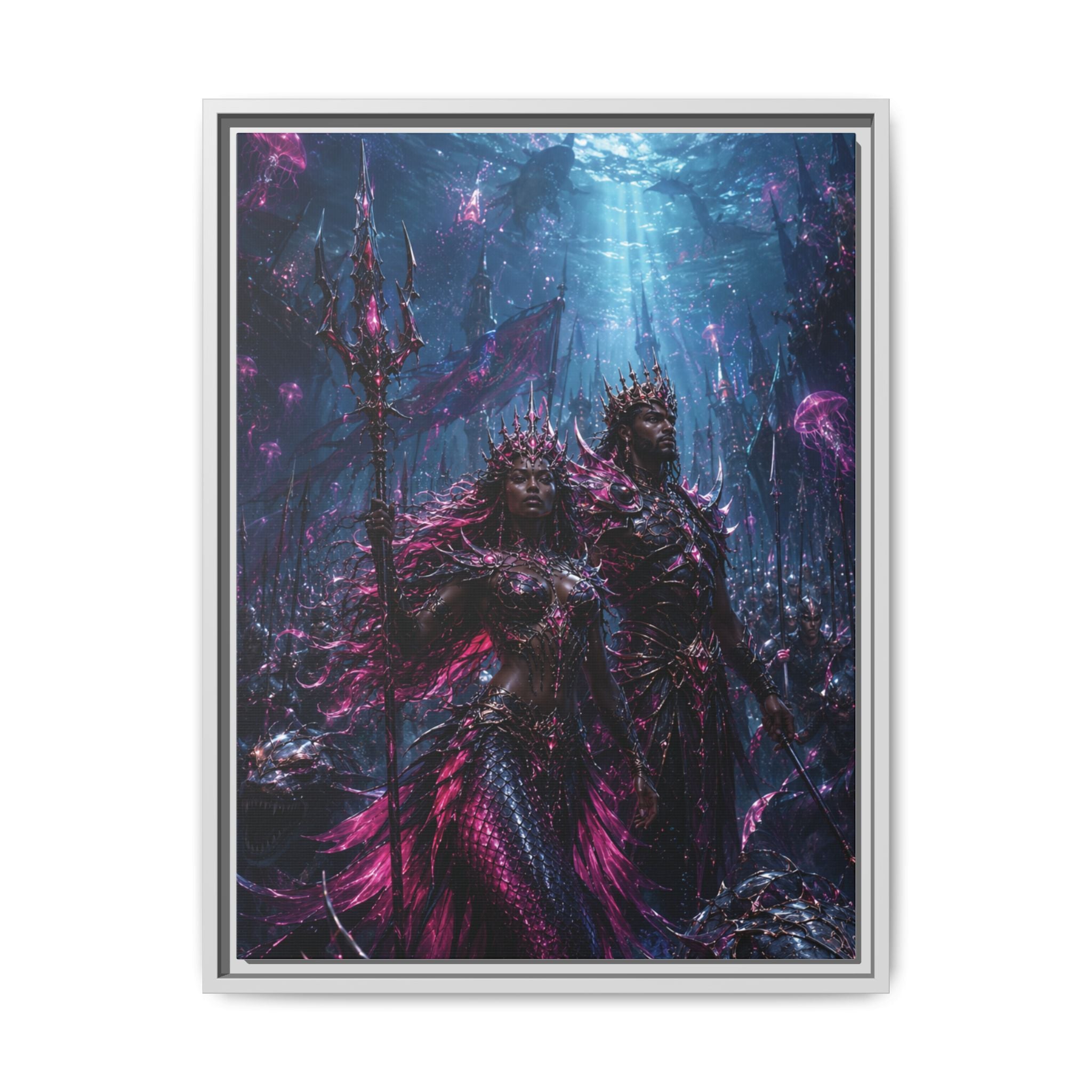 Framed Matte Canvas Print — Mystical Underwater King & Queen Artwork