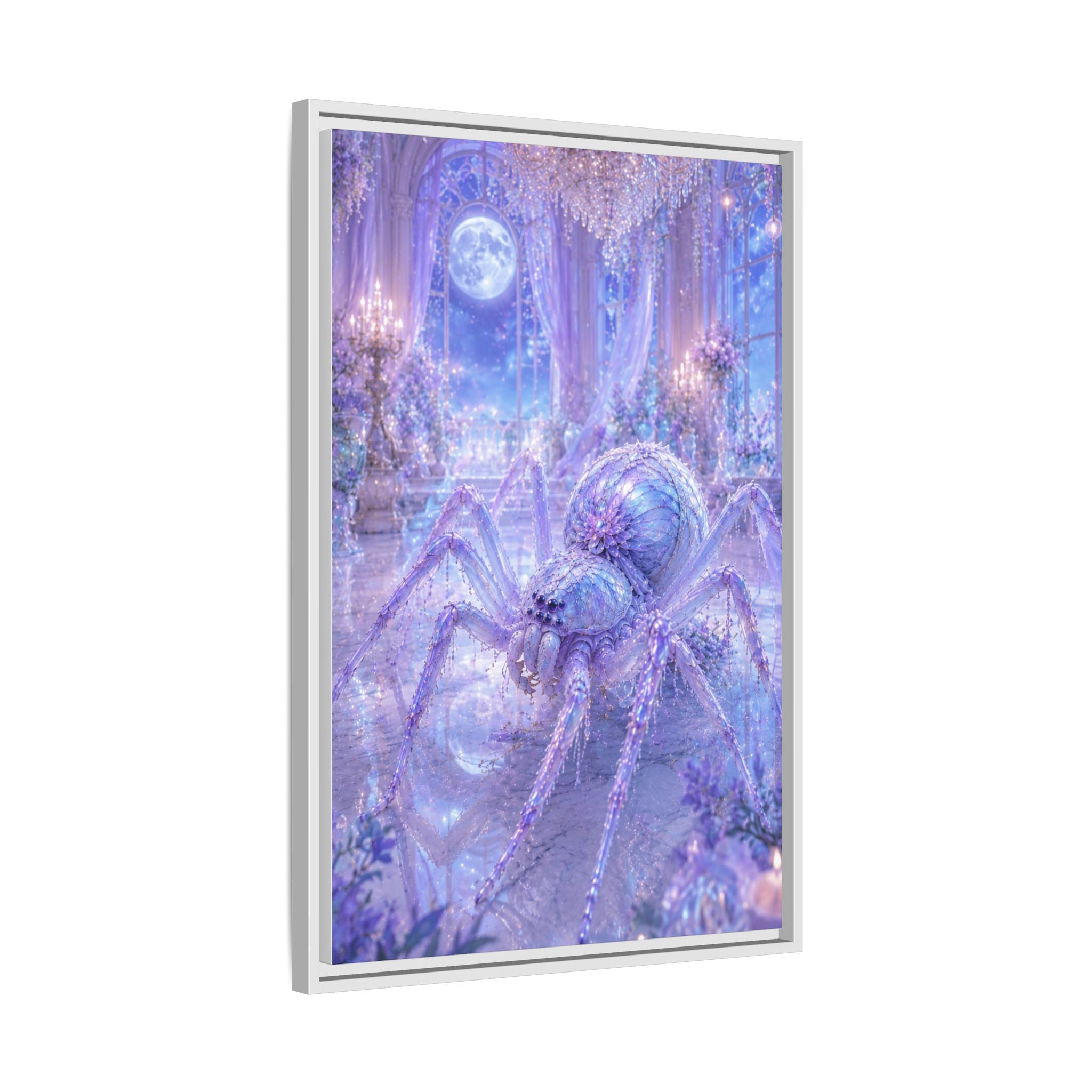 Moonlit Spider Fantasy Canvas Print — Lavender Enchanted Wall Art (Framed)