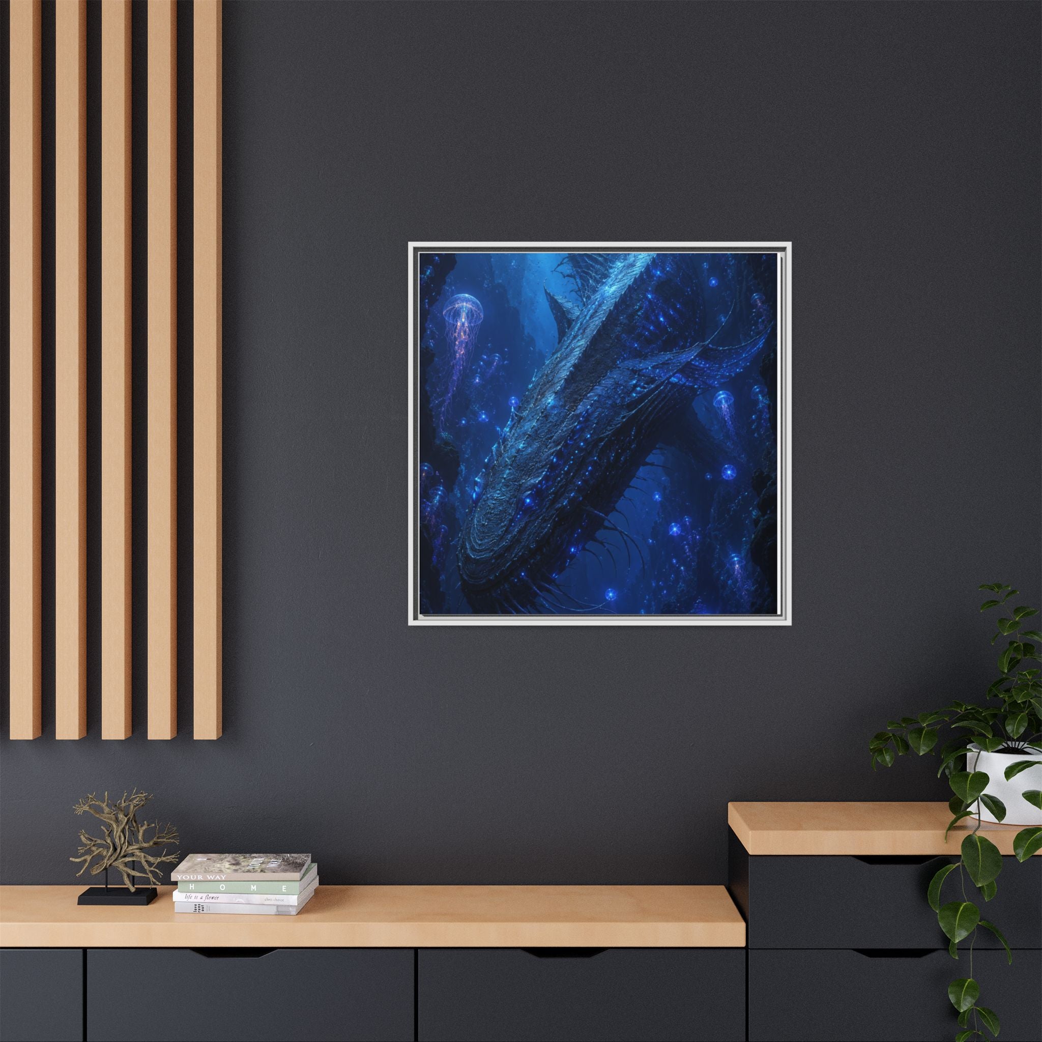 Framed Matte Canvas Art - Deep Sea Leviathan Fantasy Print