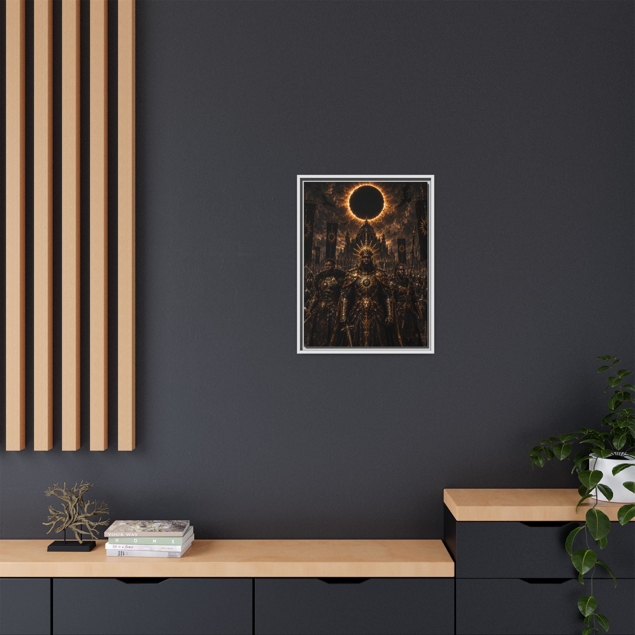 Dark Solar Eclipse Warrior Matte Canvas Framed Art Print
