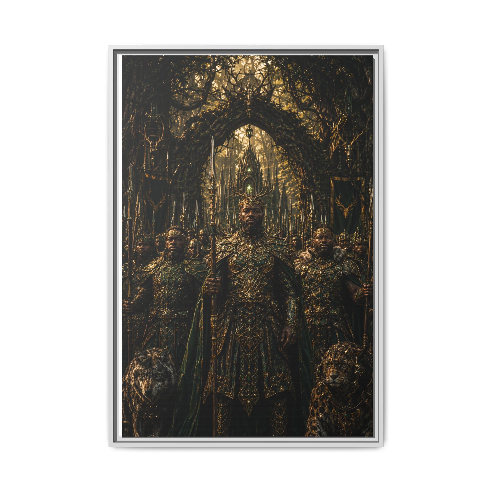 Framed Matte Canvas — Regal Fantasy King in Ornate Armor