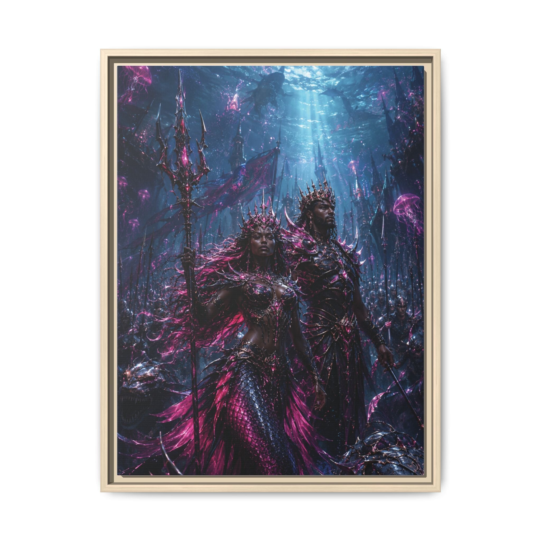 Framed Matte Canvas Print — Mystical Underwater King & Queen Artwork