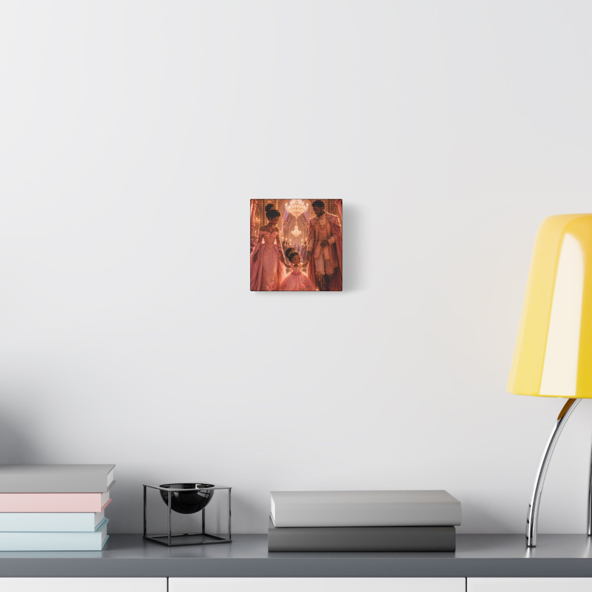 Princess Family Canvas Wall Art — Pink Royal Ballroom Scene
