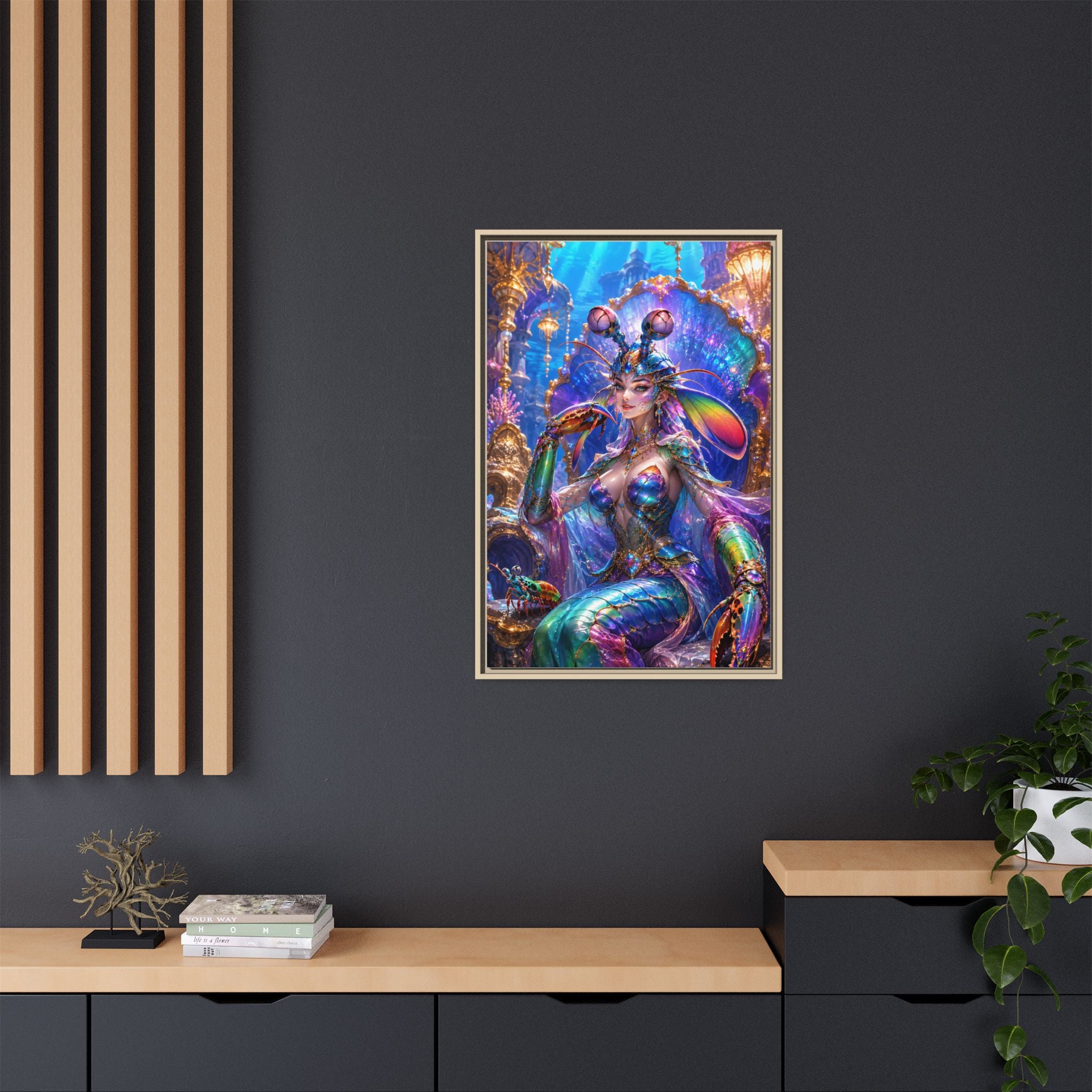 Mermaid Queen Framed Matte Canvas Art — Vibrant Fantasy Underwater Wall Decor