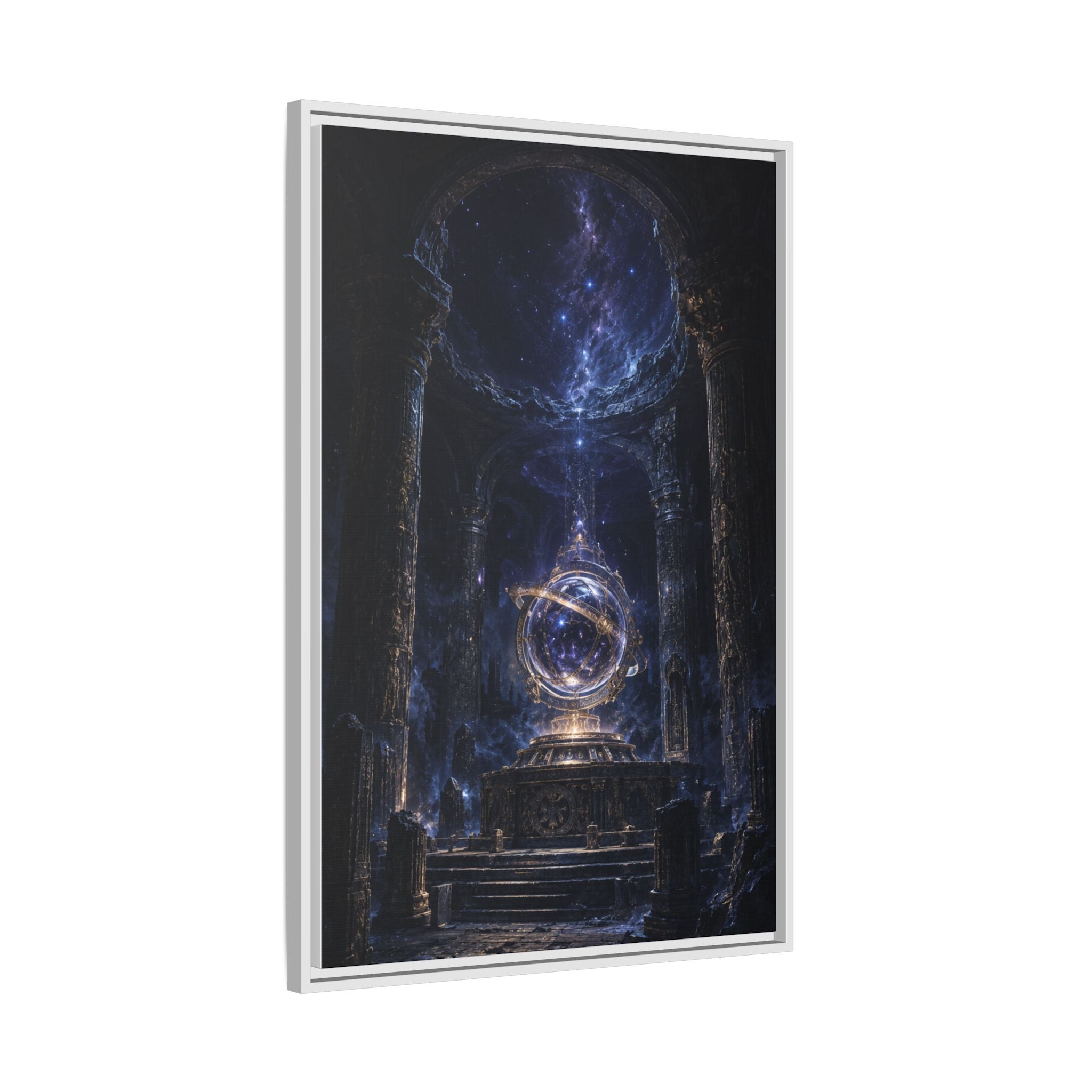 Framed Cosmic Temple Matte Canvas Art — Mystic Astral Orb Wall Decor