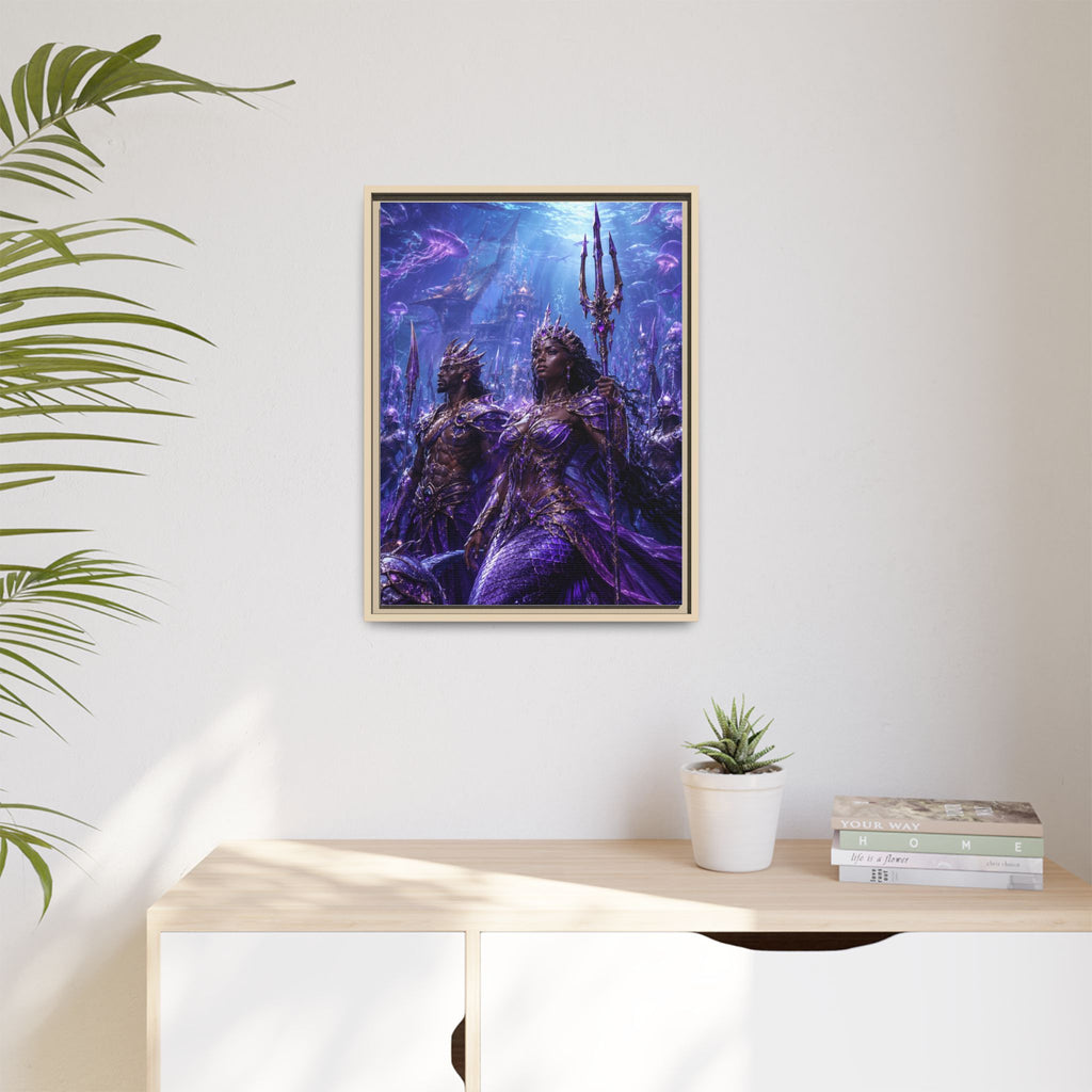 Framed Matte Canvas Print — Regal Underwater Merfolk Royalty (Purple)