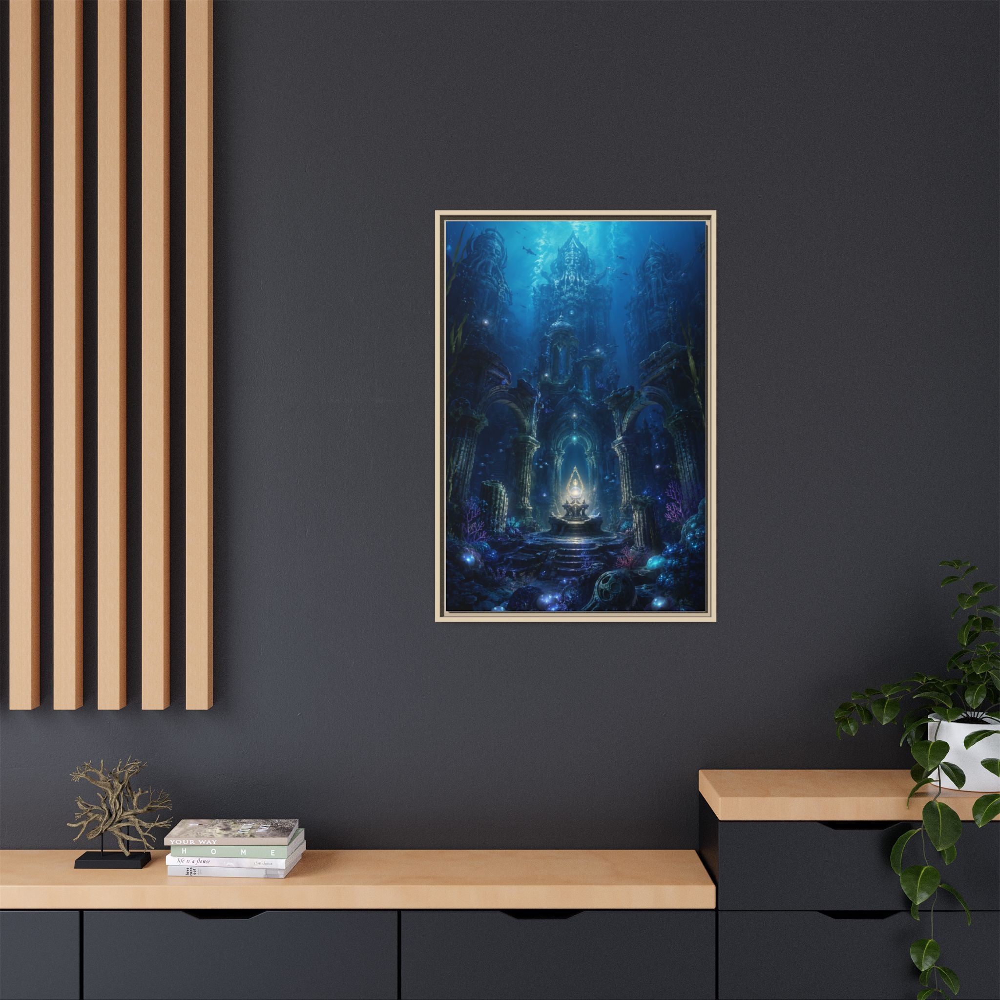 Framed Matte Canvas - Enchanted Underwater Temple Fantasy Art