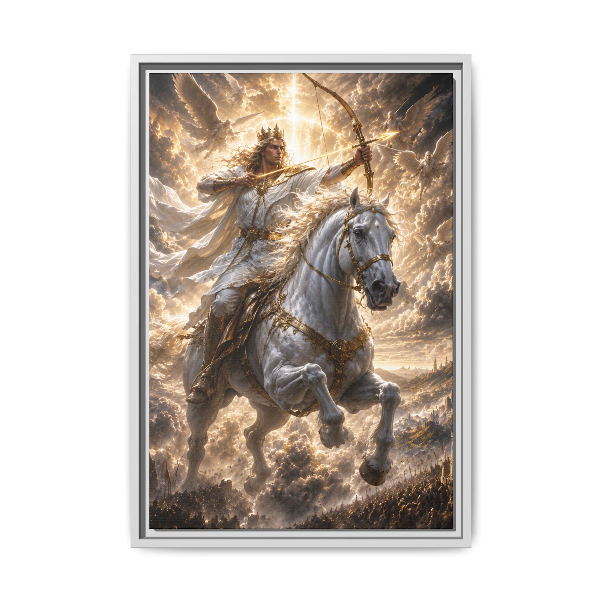 Mythic Warrior on White Steed — Fine Art Paper Print Wall Art