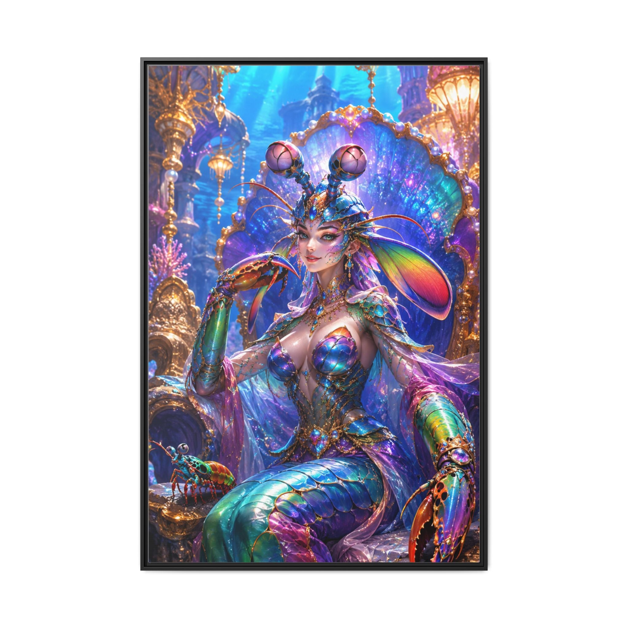 Mermaid Queen Framed Matte Canvas Art — Vibrant Fantasy Underwater Wall Decor