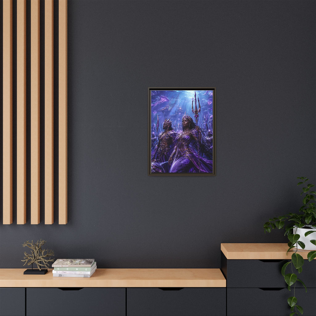 Framed Matte Canvas Print — Regal Underwater Merfolk Royalty (Purple)