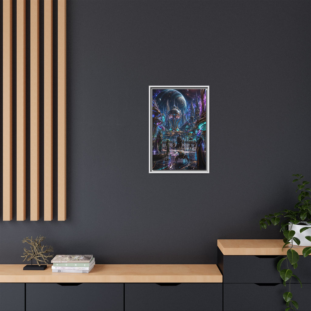 Framed Matte Canvas - Neon Sci‑Fi Cityscape Wall Art